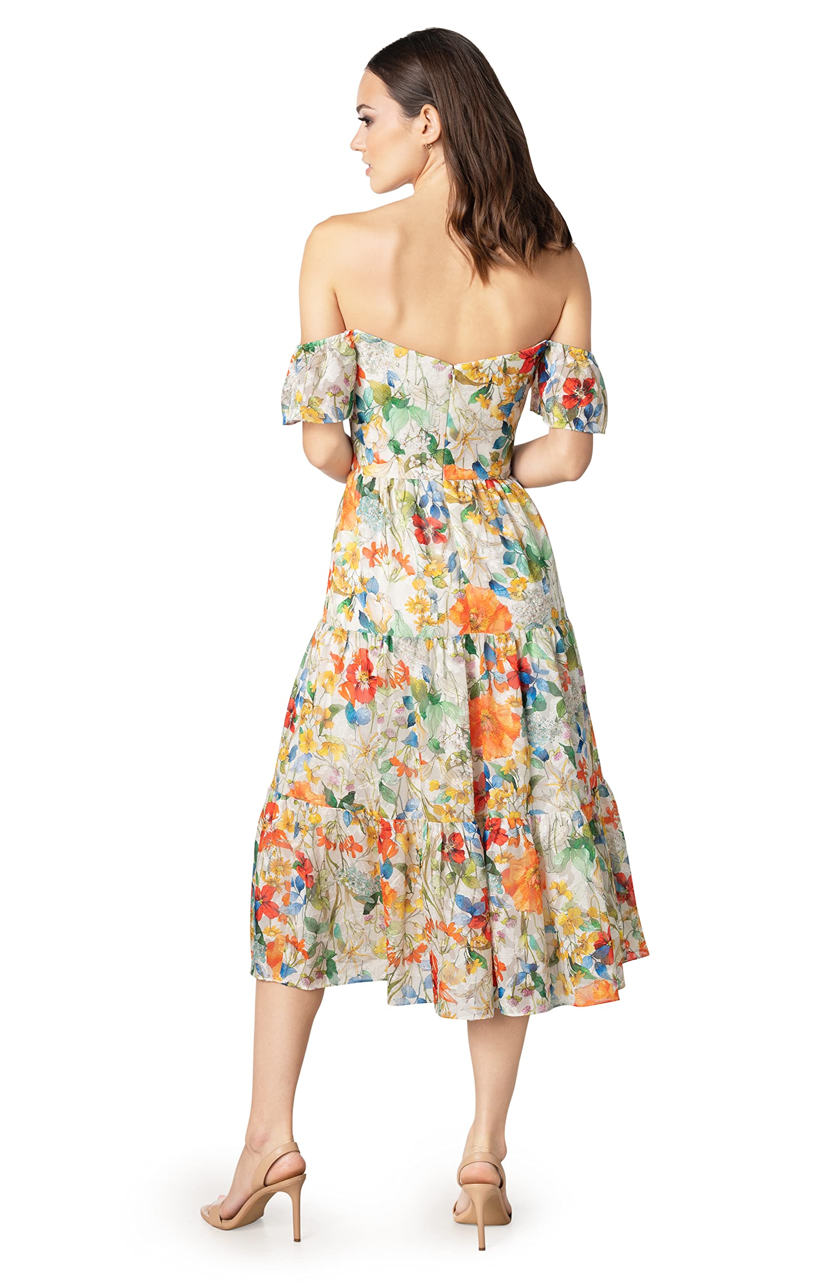 Dress the Population Women's River Fit and Flare Midi Dress - Elegant Flowy A-Line Dress for Wedding Guest, Cocktail Party & Summer Vacation