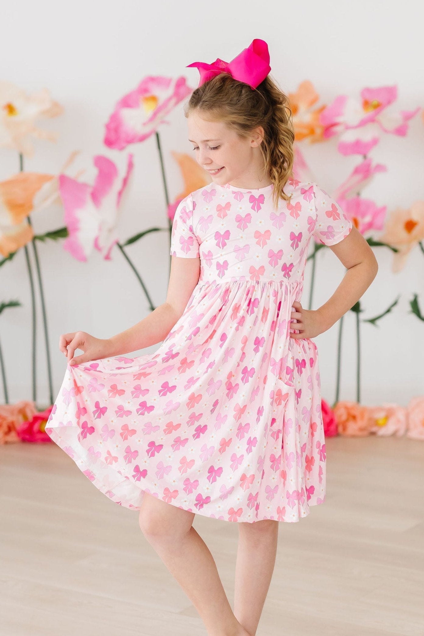 Bow Beauty Short Sleeve Pocket Twirl Dress - Women's Flowy Summer Dress with Pockets for Casual Outings, Date Nights & Special Occasions