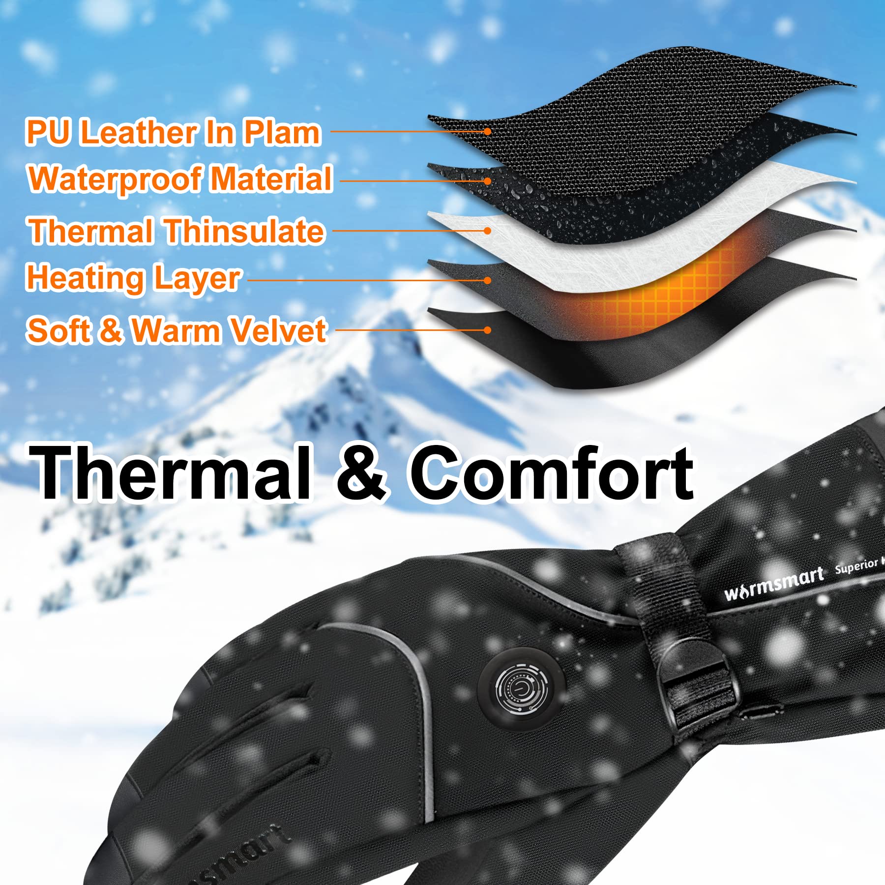 Rechargeable Heated Gloves for Men & Women - 7.4V Battery, 3M Thinsulate Insulation, 3 Heating Levels, Touchscreen Compatible - Perfect for Skiing, Snowboarding, Ice Skating, Winter Camping & Motorcycle Riding