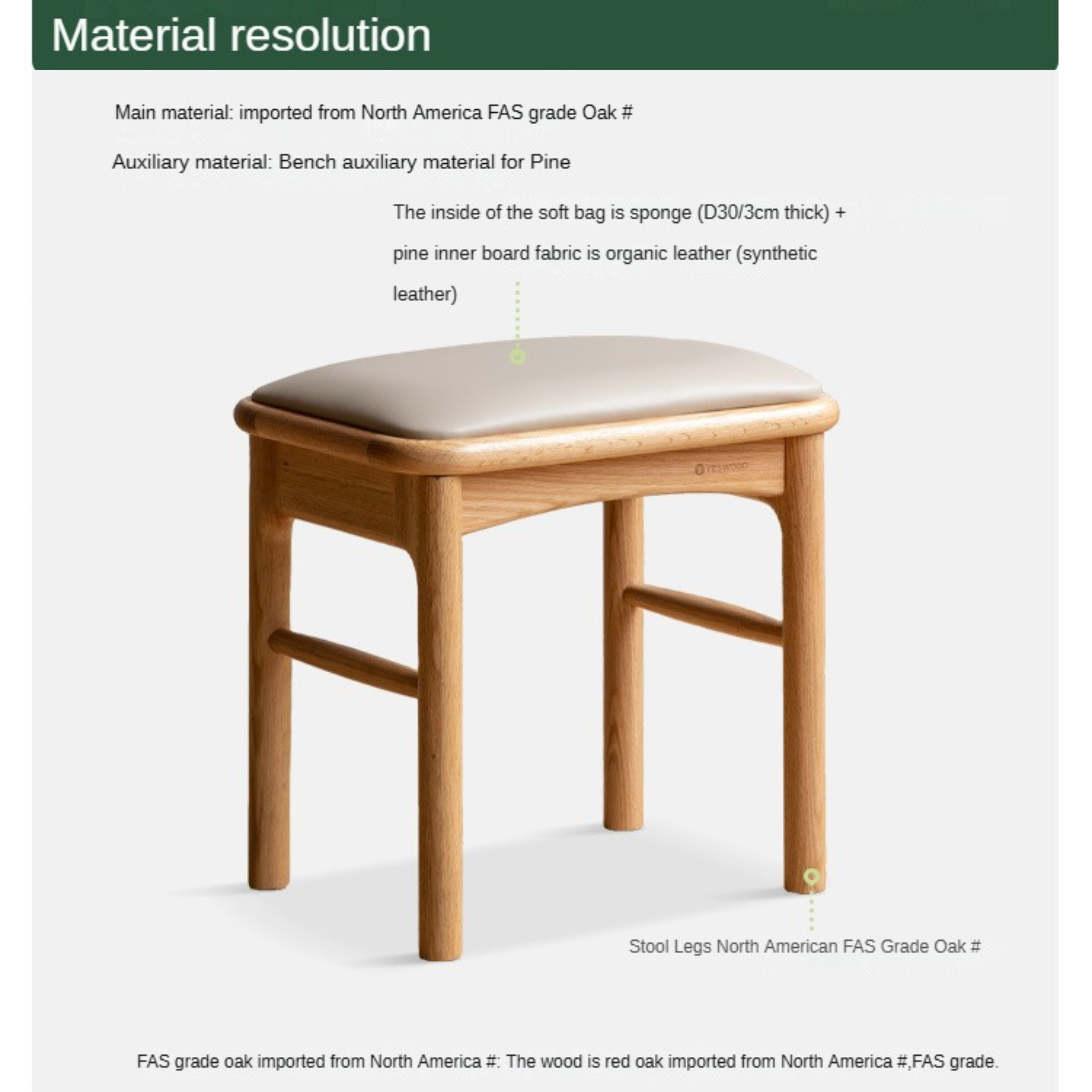 Solid Oak Wood Modern Soft Tea Stool - Comfortable & Stylish Footrest Ottoman for Living Room, Bedroom, or Tea Ceremony