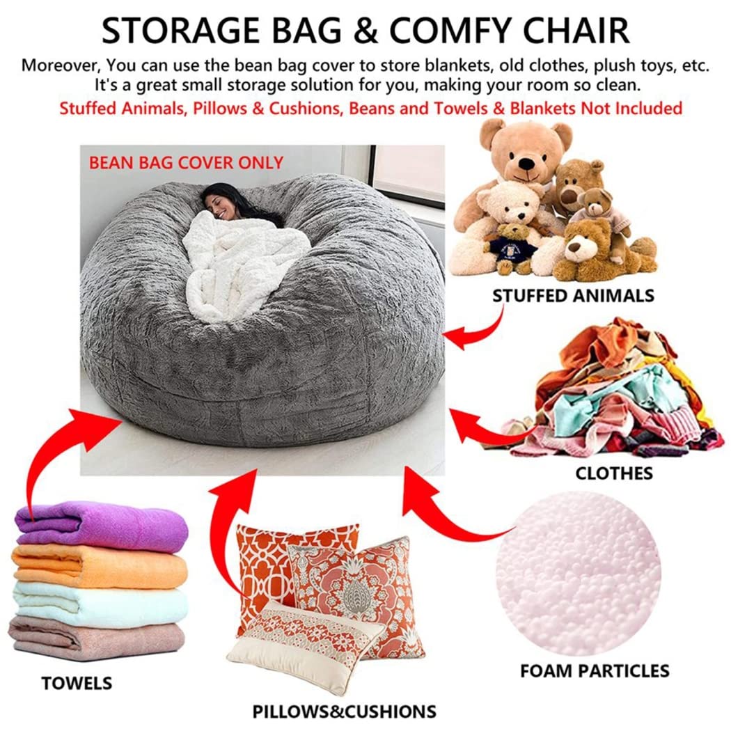 Ultra Soft Washable PV Velvet Bean Bag Chair Cover - No Filler Included, Extra Large 5ft Memory Foam Replacement with Zipper (White) | Perfect for Living Room, Bedroom, Dorm & Game Room Lounging