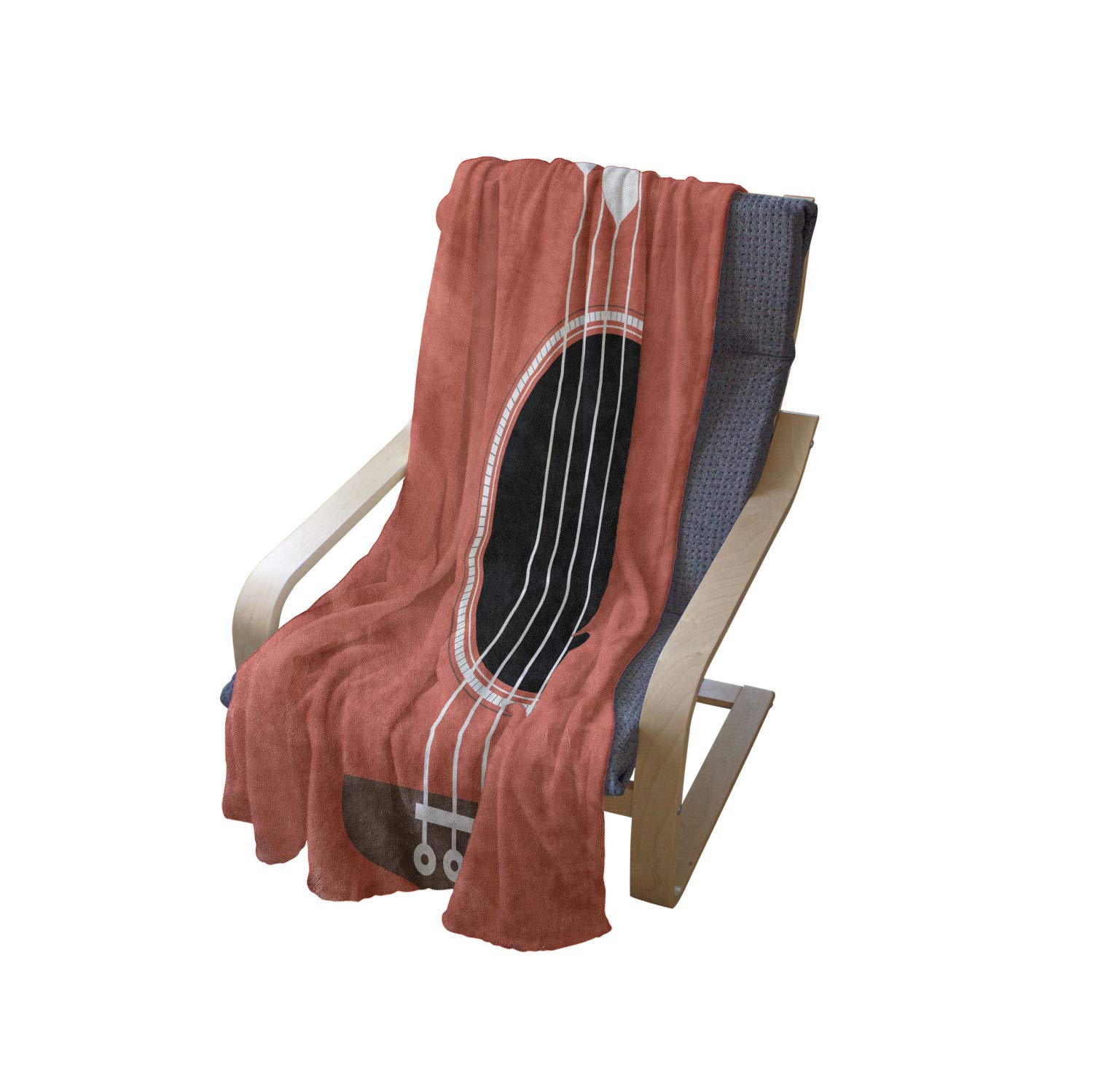 Ambesonne Musical Bar Throw Blanket - Acoustic Guitar & Wine Glass Design, Soft Flannel Fleece Couch Cover for Adults, 50