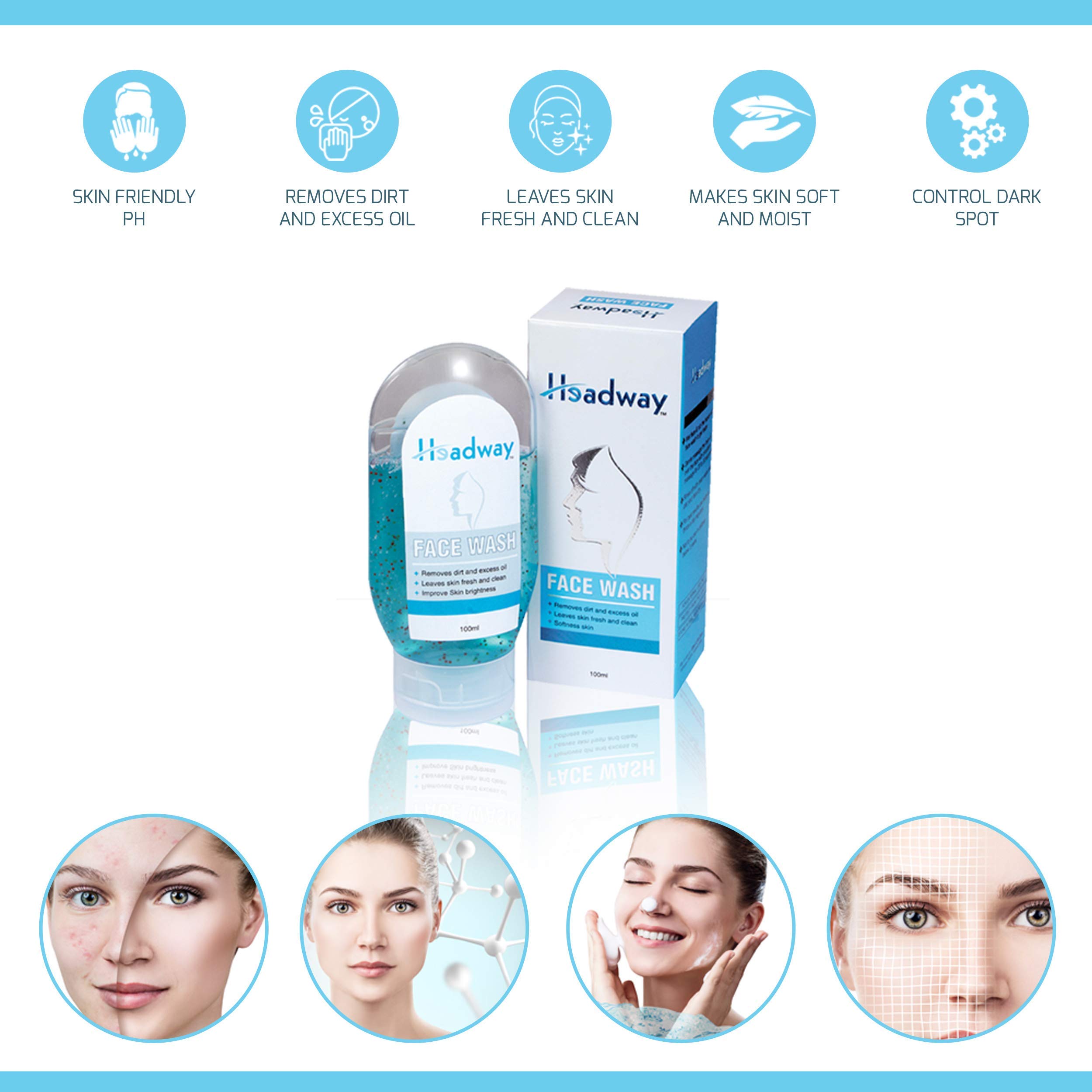Headway Acne Control Face Wash for Men & Women - Dark Spot Treatment, Oily Skin Cleanser with Skin-Friendly pH (100ml, Pack of 2) | Daily Skincare Routine for Clear & Healthy Skin