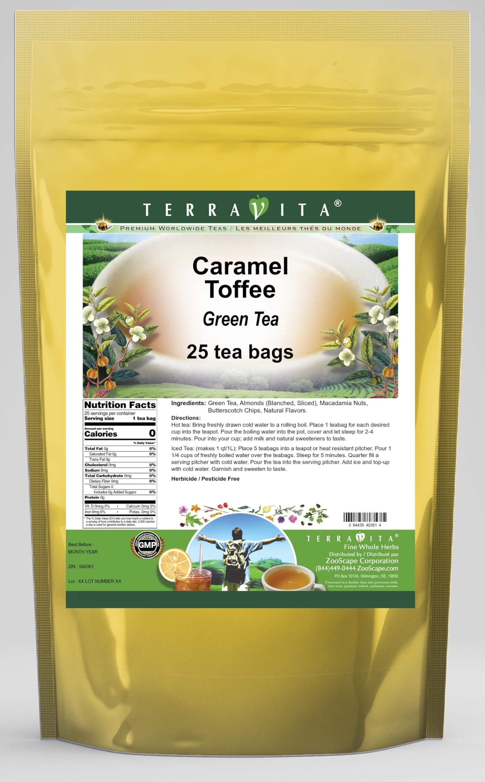 Premium Caramel Toffee Green Tea Bags - 25 Count | Natural Sweet Flavor | ZIN 540361 | Perfect for Relaxation, Afternoon Tea & Gift Giving