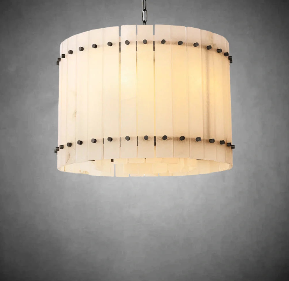 Lux Alabaster Round Chandelier - Modern Crystal Ceiling Light Fixture for Dining Room, Bedroom & Living Room | Elegant Home Decor Lighting