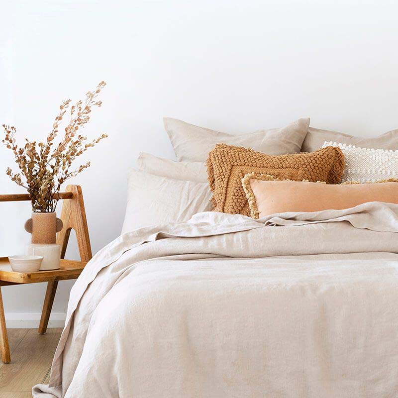 Premium 100% Linen Sheet Set - Breathable & Soft Pebble Color Queen Size (50cm) for Cool & Comfortable Sleep - Perfect for Bedroom, Guest Room & Summer Nights