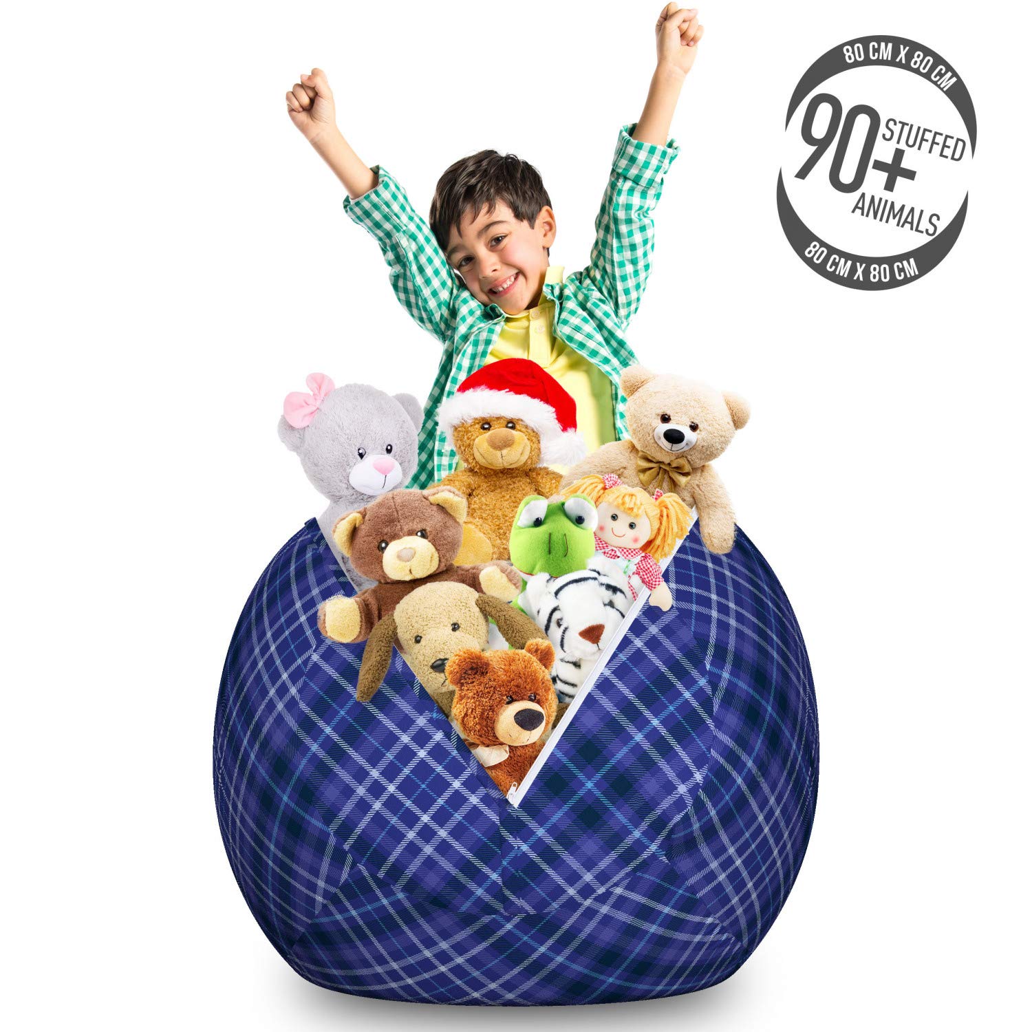 Ambesonne Geometric Toy Storage Bag Chair - Large Washable Plaid Pattern Organizer for Stuffed Animals in Indigo Violet Blue | Perfect for Kids' Room, Playroom & Nursery Organization