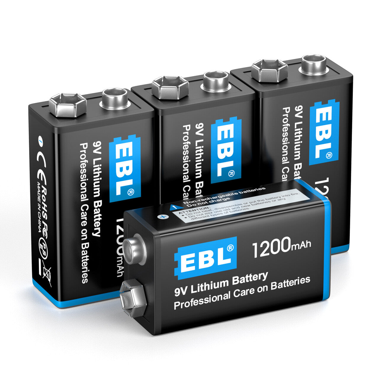 EBL 9V Lithium Non-Rechargeable Batteries 1200mAh - Long-Lasting Power for Smoke Detectors, Toys, and Medical Devices