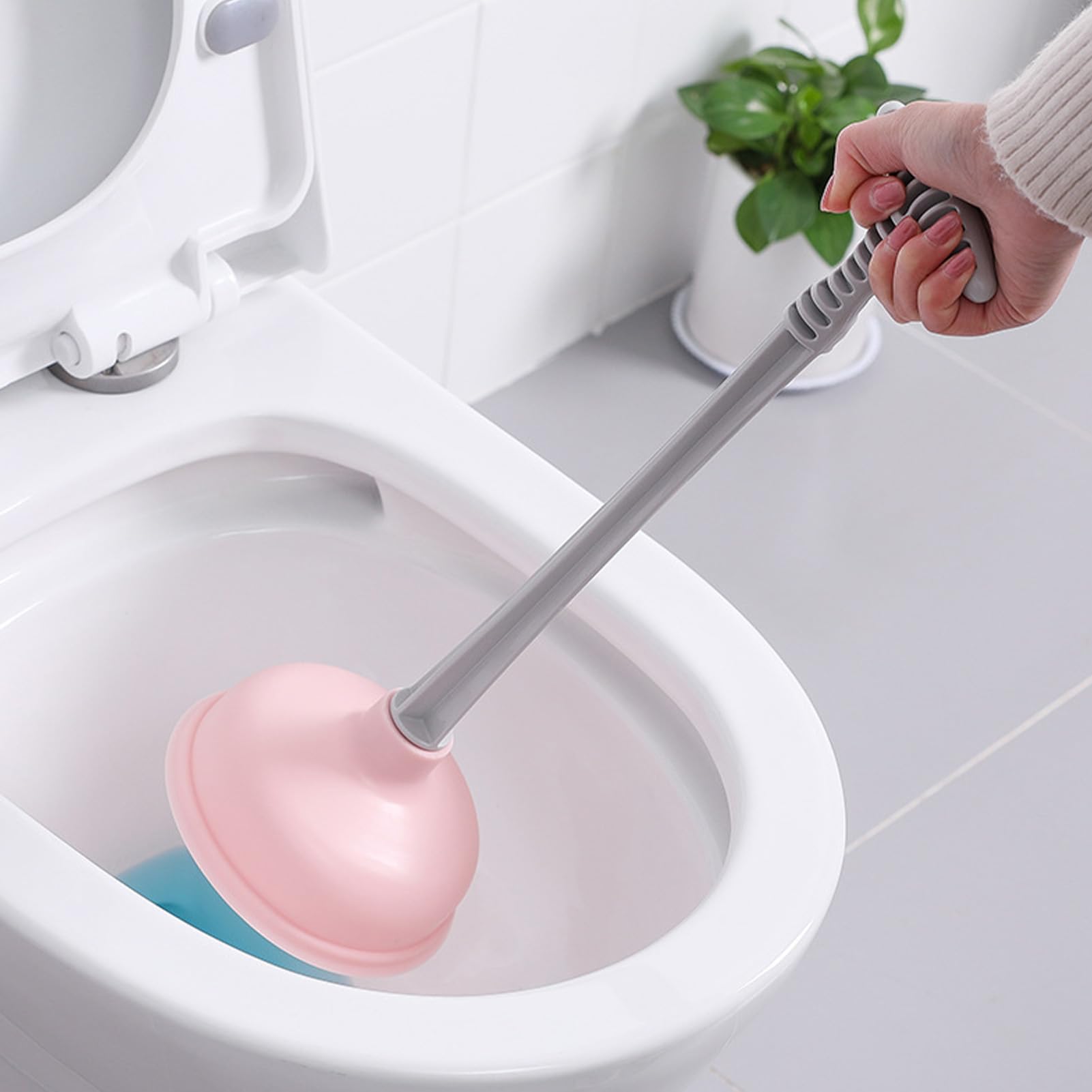 **Heavy-Duty Rubber Plastic Toilet Plunger with Strong Suction - Bathroom, Kitchen, Shower Drain Clog Remover - Commercial & Home Use (Pink) - Ideal for Bathrooms, Kitchens, and Commercial Spaces**