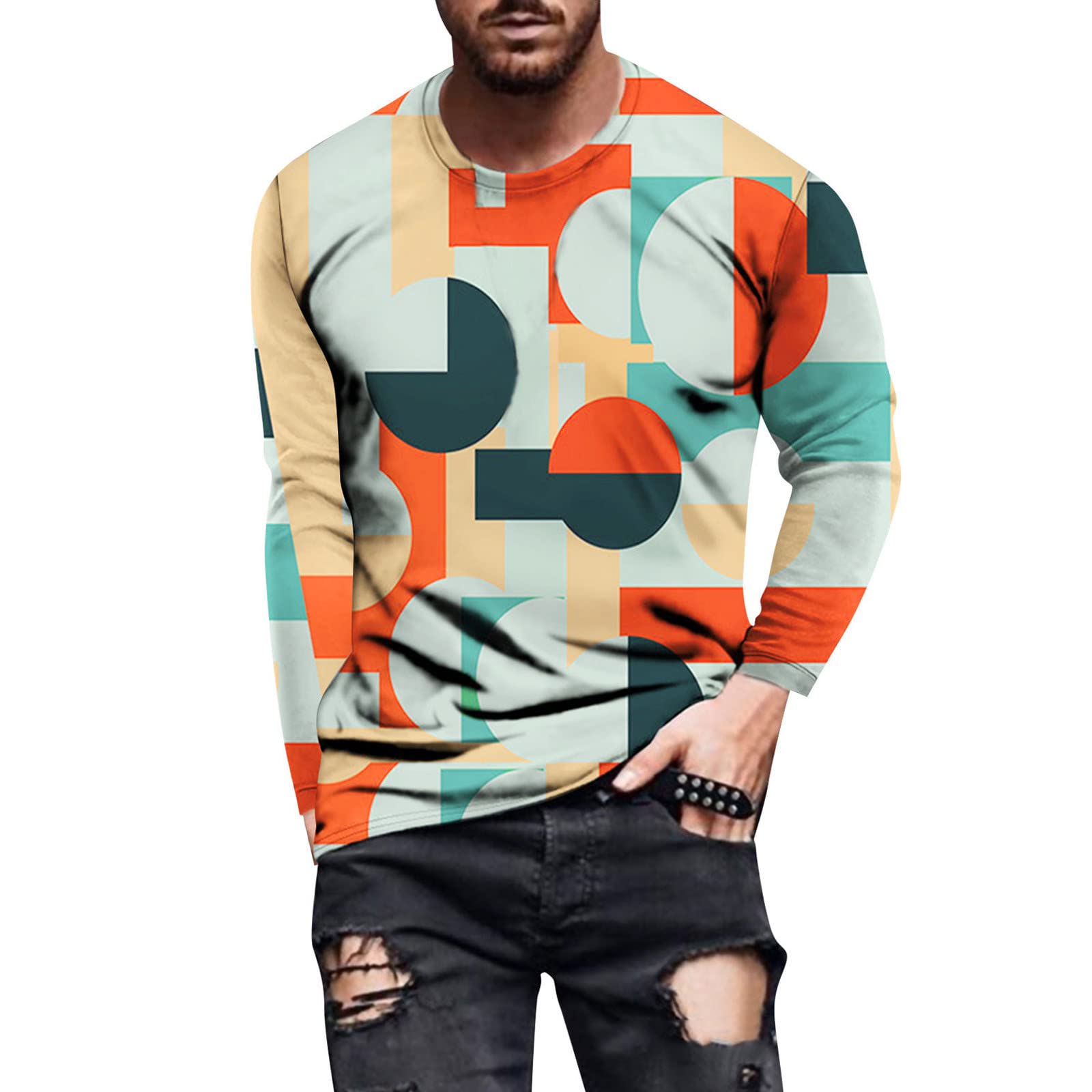 Men's Casual 3D Printed Graphic T-Shirts - Funny Hip Hop Long Sleeve Round Neck Tops for Streetwear & Urban Fashion | Perfect for Concerts, Parties & Everyday Wear
