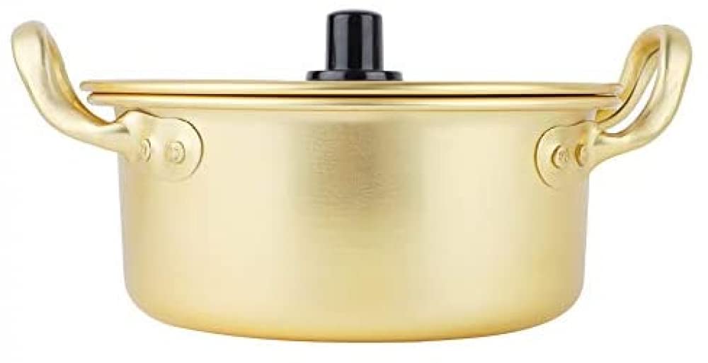 Yellow Aluminum Double Handle Ramen Noodle Pot - 16cm Korean Style Instant Noodle Stockpot for Home Cooking & Camping | Perfect for Ramen, Pho & Hot Pot Meals
