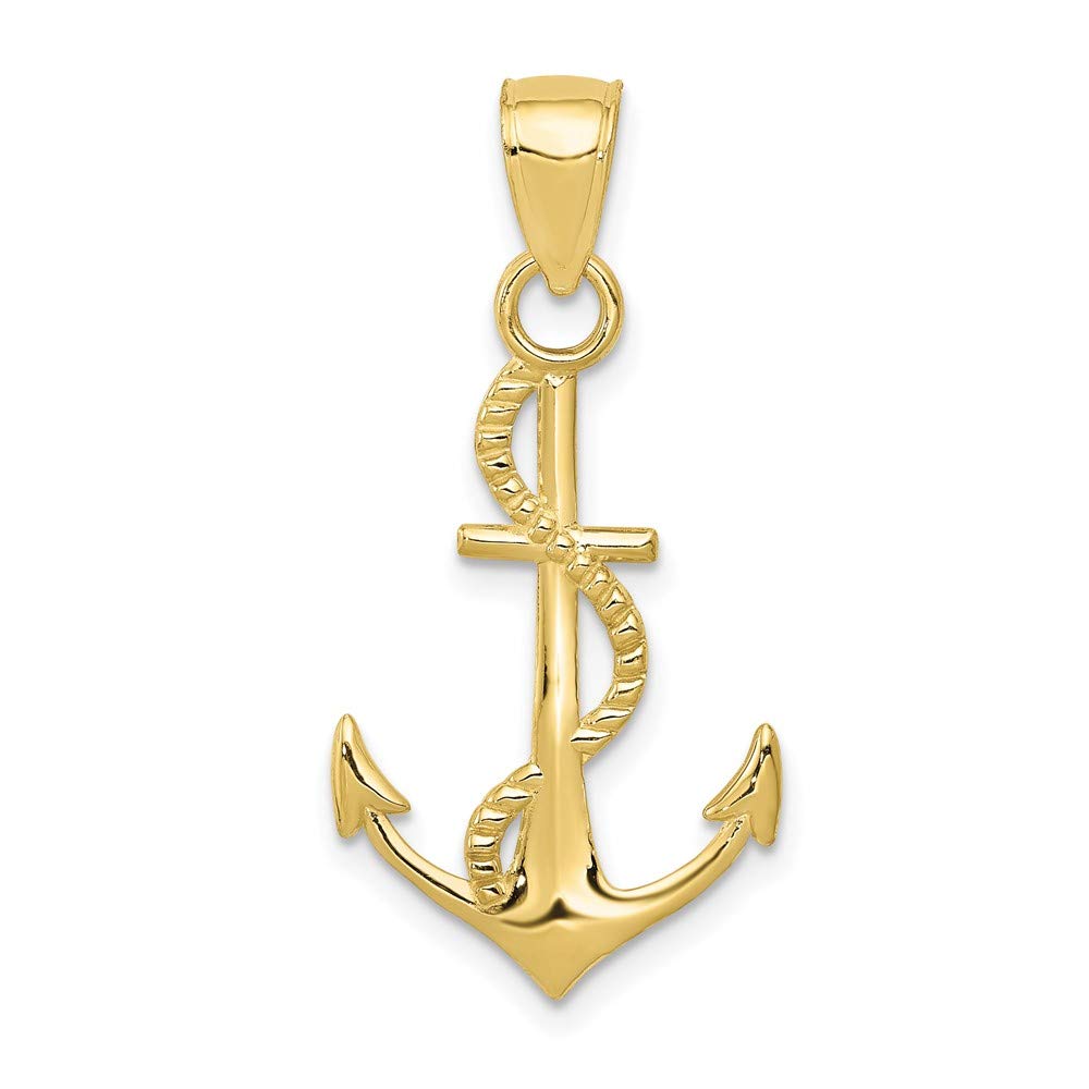 10K Yellow Gold Polished Anchor with Rope Charm Pendant - Nautical Jewelry for Men & Women - Perfect for Gifts, Beach Weddings, and Everyday Wear