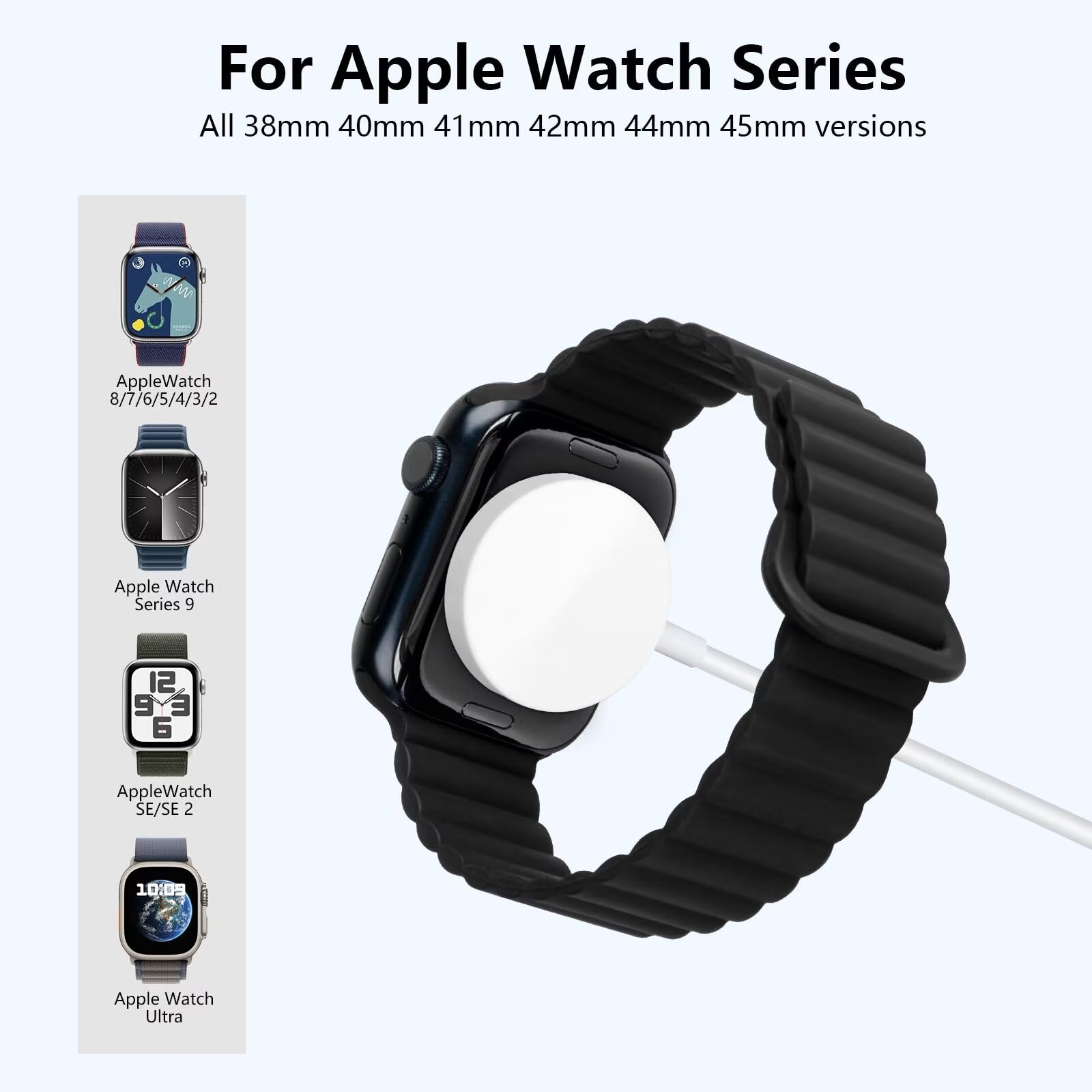 Premium Magnetic USB-C Apple Watch Charger Cable - Fast Charging for Apple Watch Series 9/8/7/Ultra/SE/6/5/4/3/2/1 - 4.9ft/1.5M Upgraded iWatch Charger - Perfect for Travel, Office & Nightstand Charging