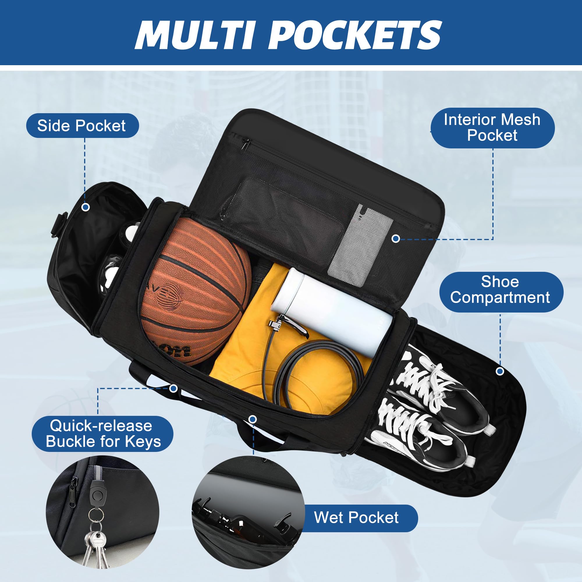 **Men's Travel Duffle Bag with Shoe Compartment & Wet Pocket - Carry On Luggage with Luggage Sleeve - Perfect for Gym, Overnight Trips & Weekend Getaways**