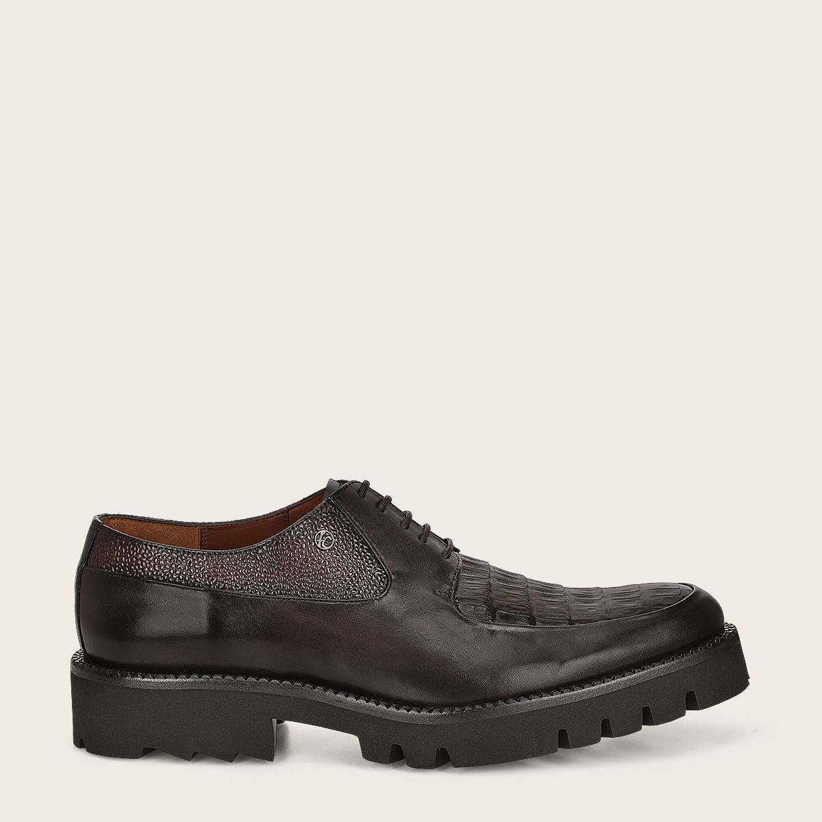 Franco Cuadra Men's Brown Casual Caiman Leather Platform Derby Shoes - Stylish & Comfortable for Work, Office, and Everyday Wear