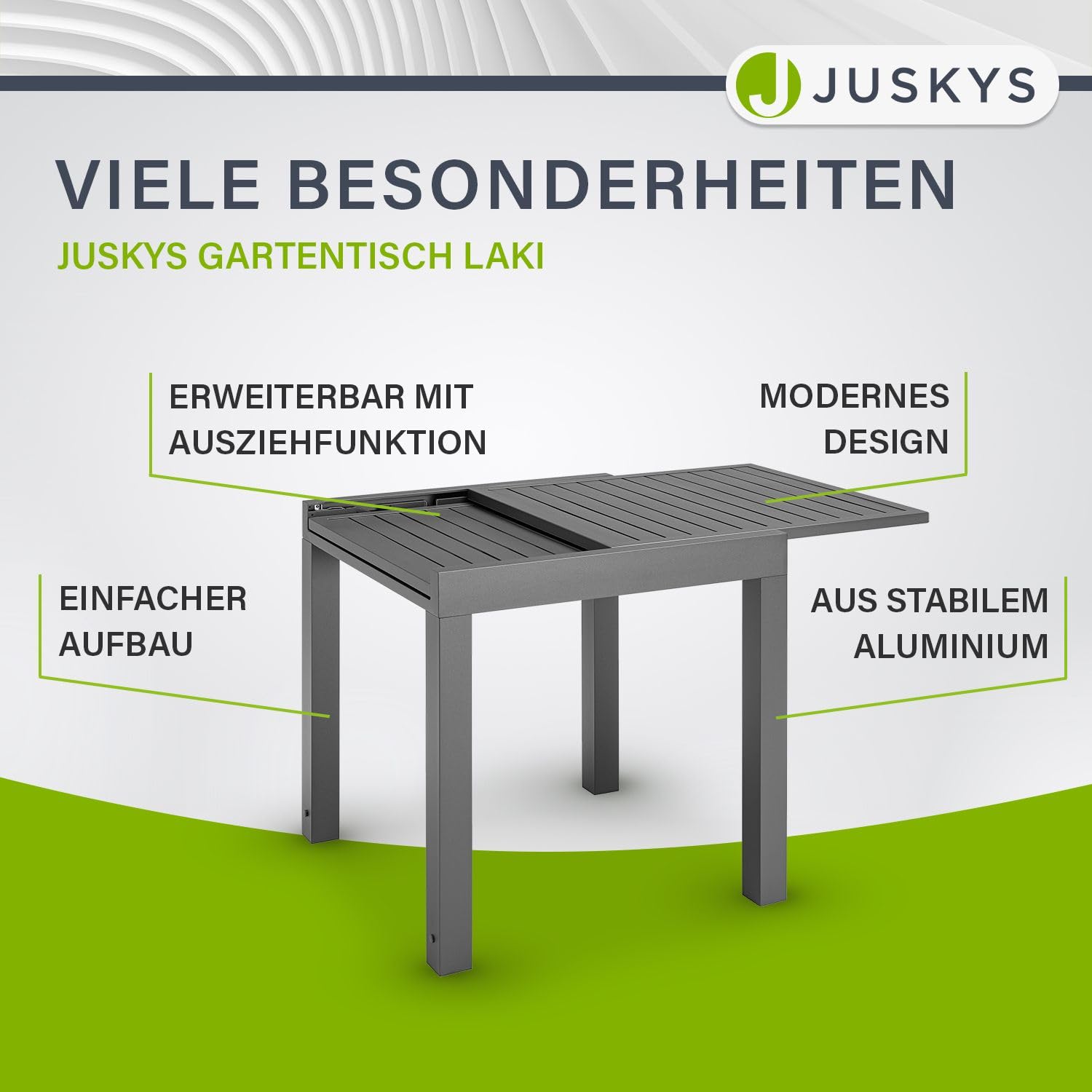 Juskys Laki Extendable Outdoor Dining Table 70 x 70 cm - Aluminum Patio Table with Large Top in Anthracite - Perfect for Garden, Backyard, and Poolside Entertaining
