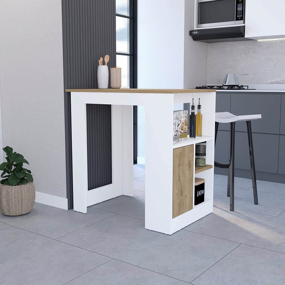 Wynne Kitchen Island with Storage & Cabinet, White/Macadamia - Perfect for Small Kitchens, Dining & Extra Counter Space
