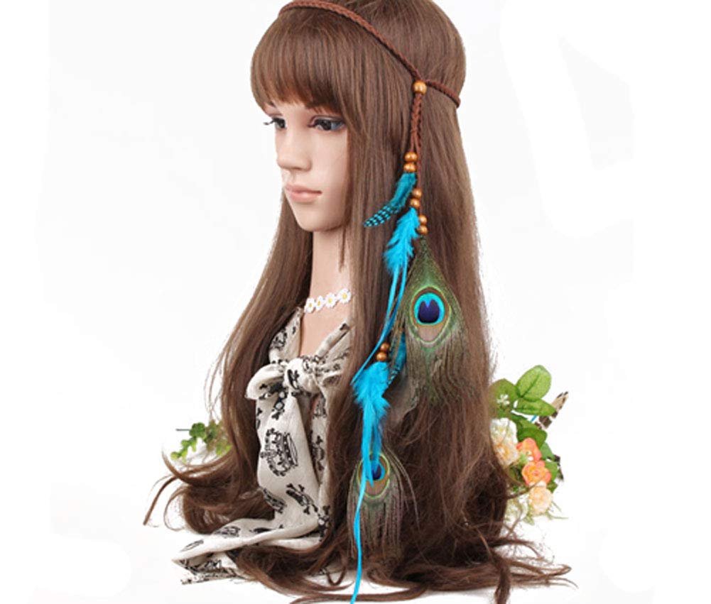 Elegant Blue Feather Headband for Women - Bohemian Hippie Hair Accessory, Gypsy Style Fashion Headpiece - Perfect for Music Festivals, Weddings & Boho Chic Outfits