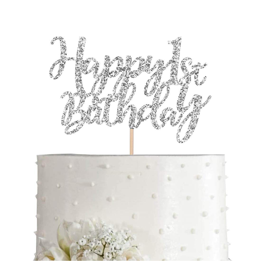 1st Birthday Cake Topper - Silver Glitter Happy Birthday Party Decorations & Supplies | Perfect for Baby's First Birthday Cakes, Cupcakes, and Dessert Tables