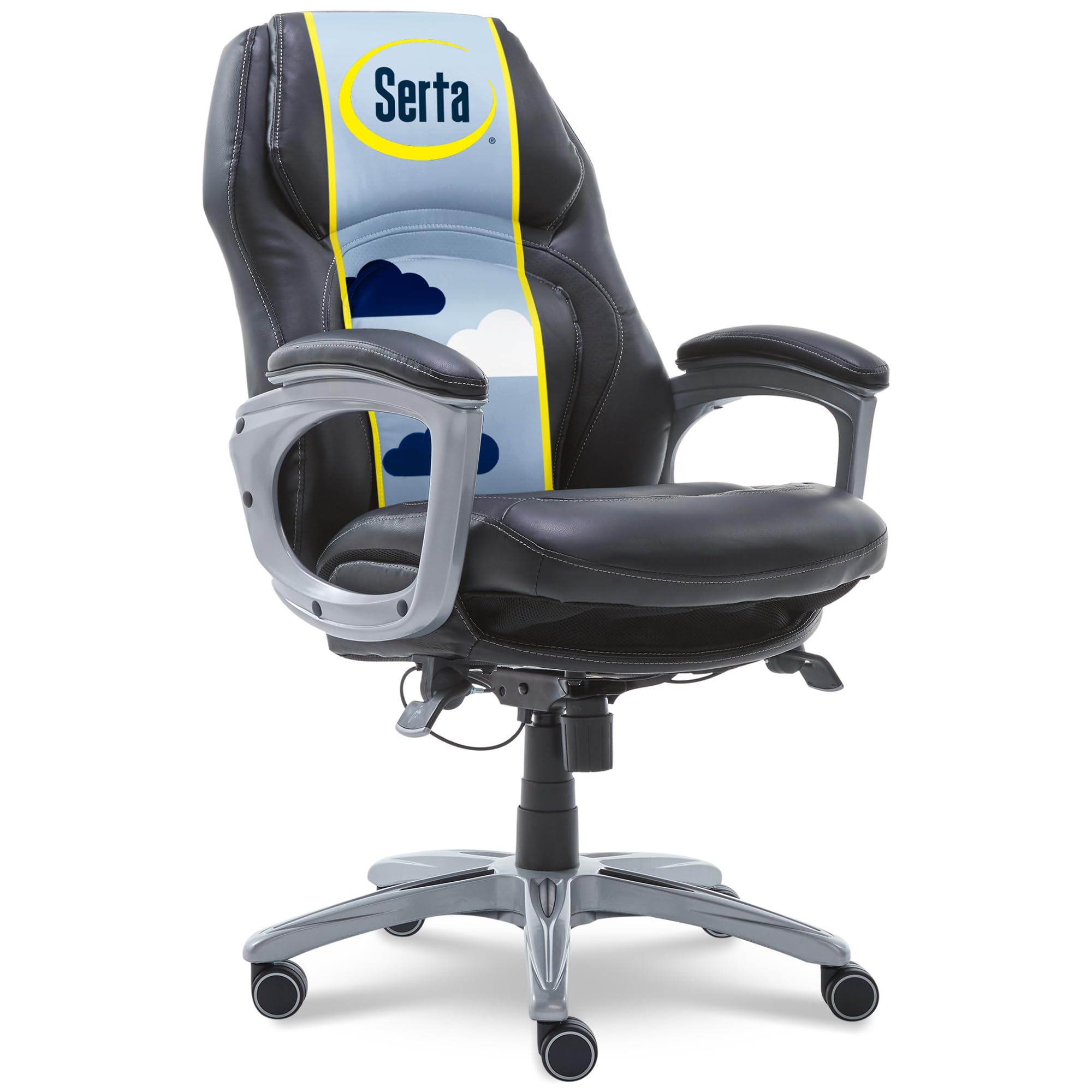 Serta Wellness by Design Executive Office Chair with Lumbar Support - Ergonomic Computer Desk Chair with Back in Motion Technology, Mid Back Leather Black - Perfect for Home Office, Gaming & Workspace Comfort
