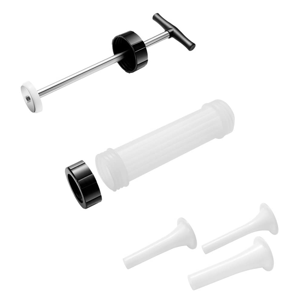 **Heavy Duty Plastic Hand Push Sausage Maker with 3 Nozzle Tubes - Meat Stuffer & Filler for Homemade Sausages - Perfect for Christmas, BBQ, and Home Kitchen Use**