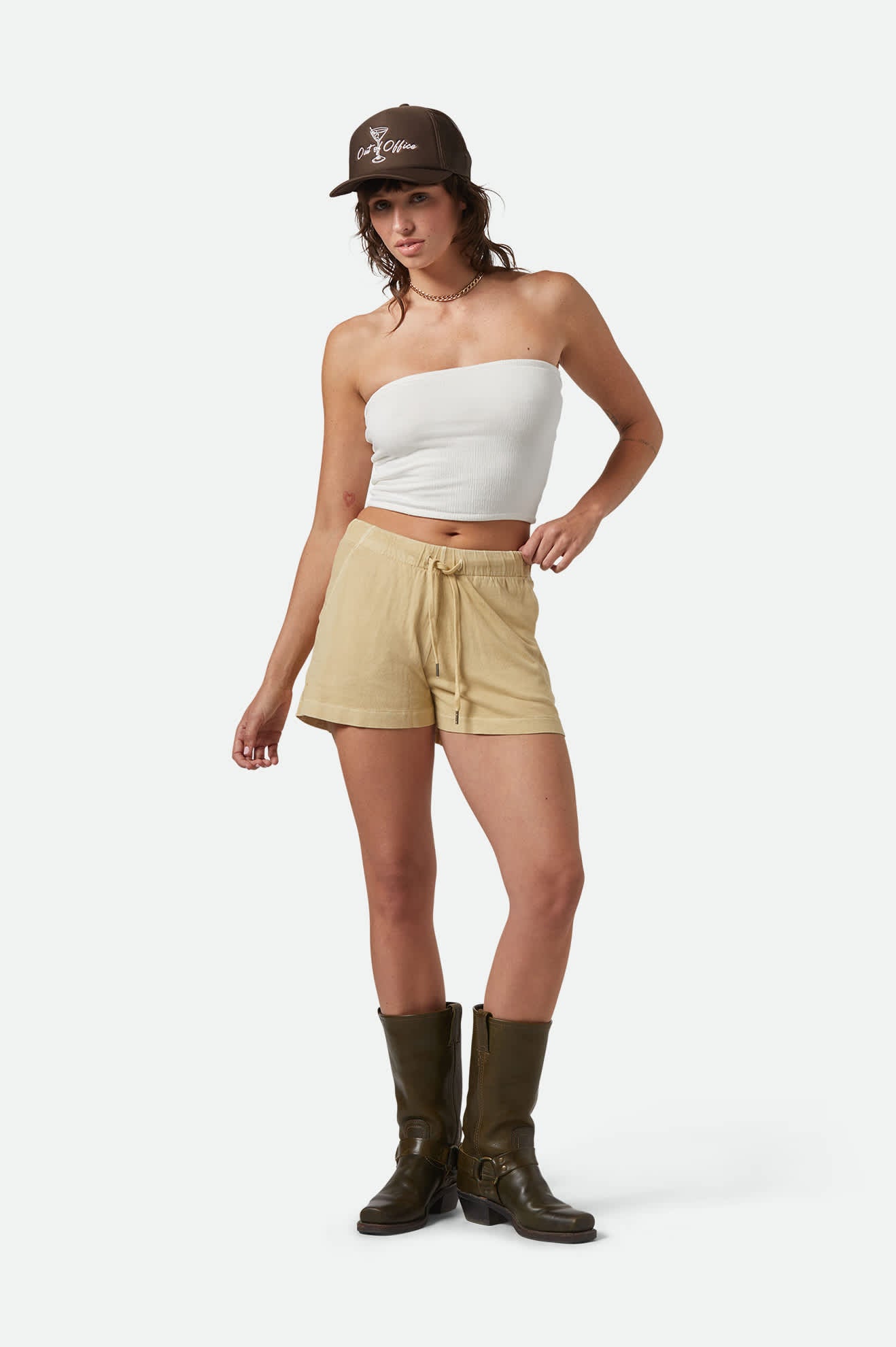 Carefree Organic Cotton Lounge Shorts for Women - Soft Garment-Dyed Pale Khaki - Perfect for Yoga, Beach & Casual Wear