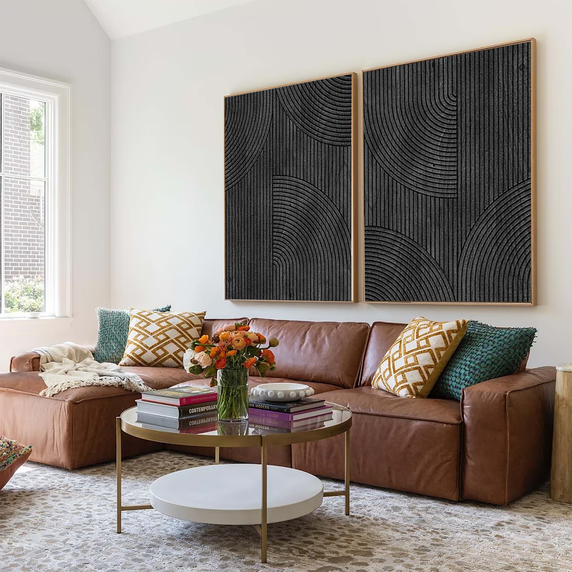 Modern Black Minimalist Textured Abstract Paintings - Set of 2 Canvas Wall Art for Living Room, Bedroom & Office Decor | Ready to Hang