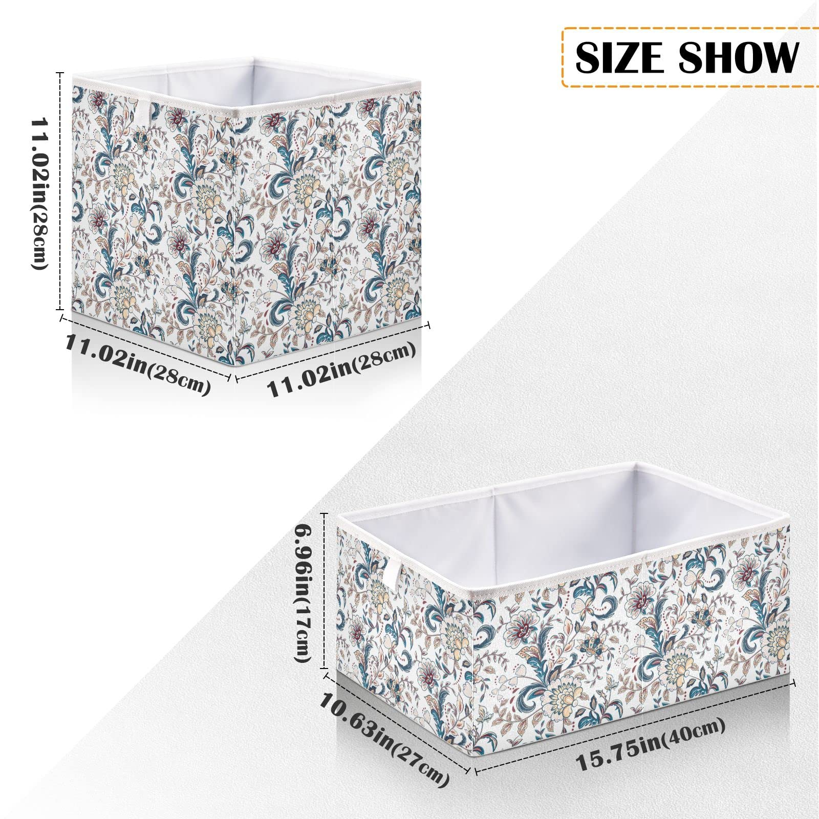 DOMIKING Provence Style Fabric Storage Bins - Foldable Closet Organizers with Sturdy Handles, 11 Inch Storage Boxes for Bedroom, Shelves & Home Decor | Perfect for Clothes, Toys & Seasonal Items Storage