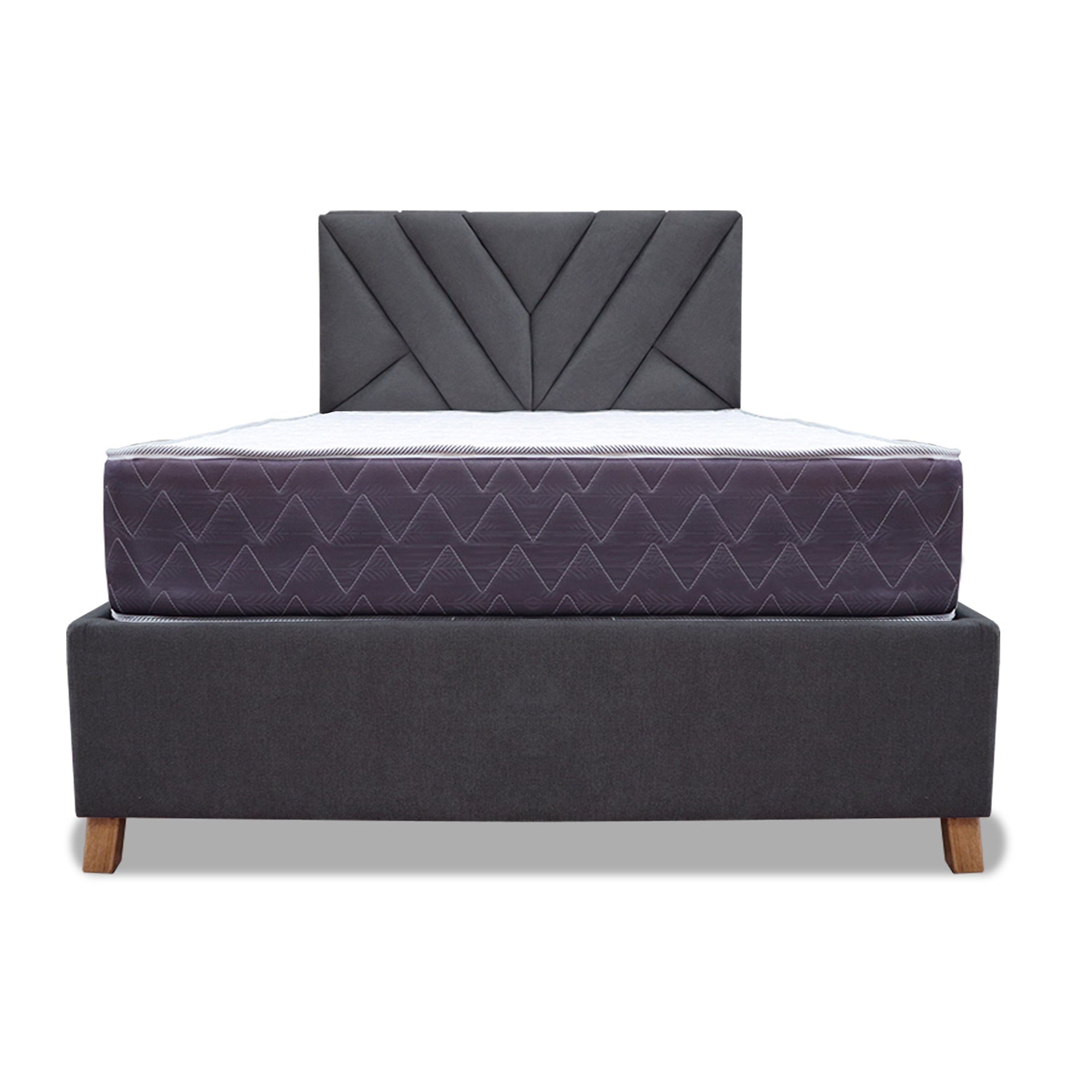 Dark Gray & Ash White Double Bed Frame and Mattress Set Collection 1 - 140 x 190 cm with Headboard | Modern Bedroom Furniture for Master & Guest Rooms