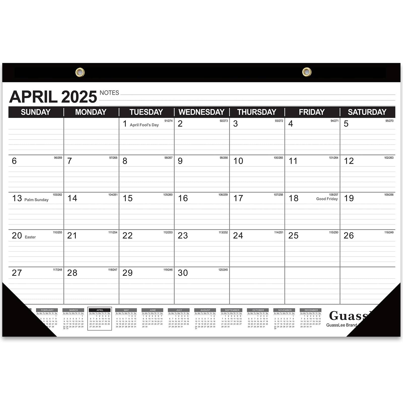 GuassLee 2025-2026 18-Month Academic Desk Calendar Planner (March 2025 - August 2026) - 11.5x17 Inch Large Monthly Calendar with Julian Dates & Ruled Blocks - Perfect for School, Office & Home Organization, Planning & Scheduling