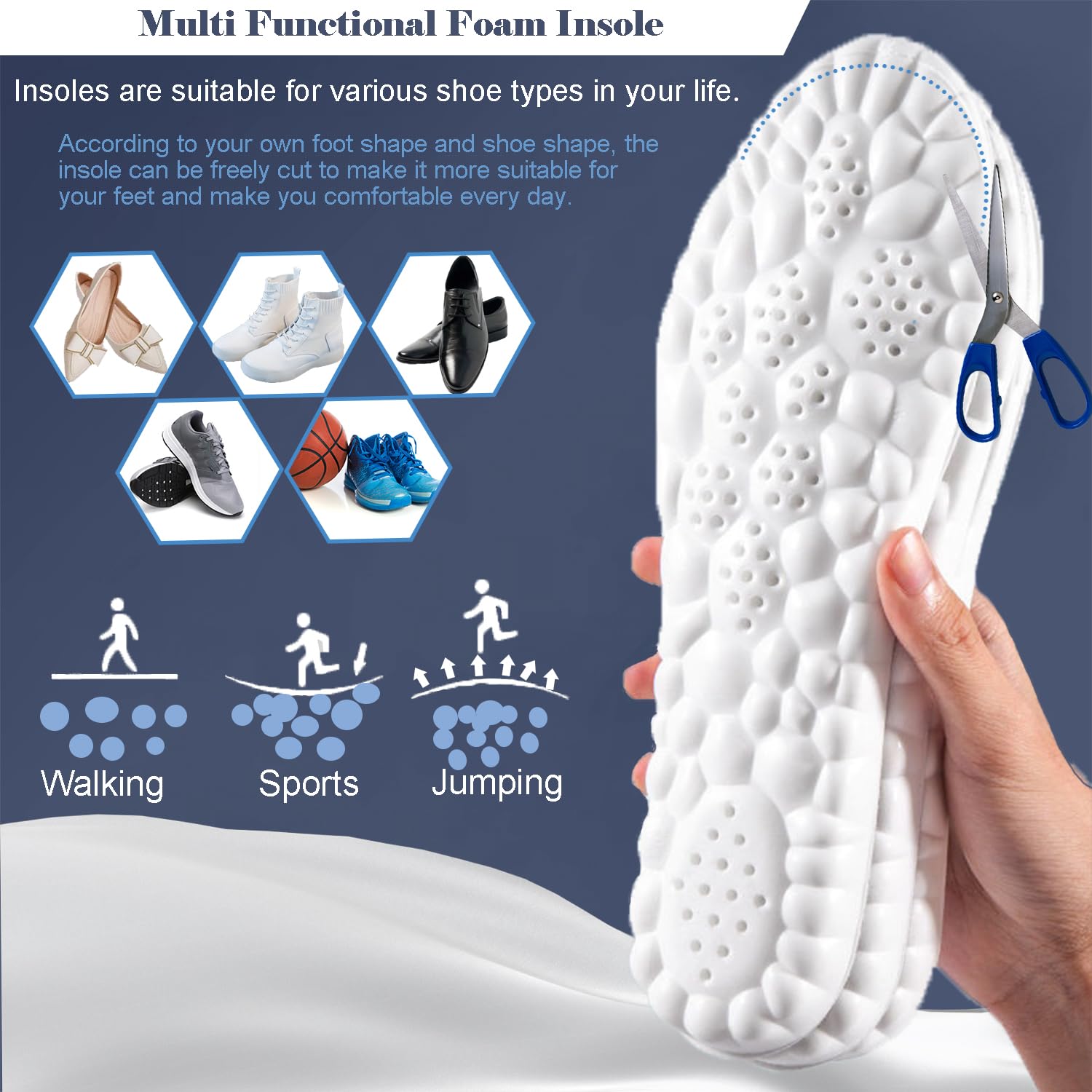 SOLO ACTFIT Comfort Insoles for Men & Women - Memory Foam Orthopedic Shoe Inserts for Plantar Fasciitis, Flat Feet & Foot Pain Relief - Soft Cushioning Sports Insoles for Running, Walking & Work Shoes