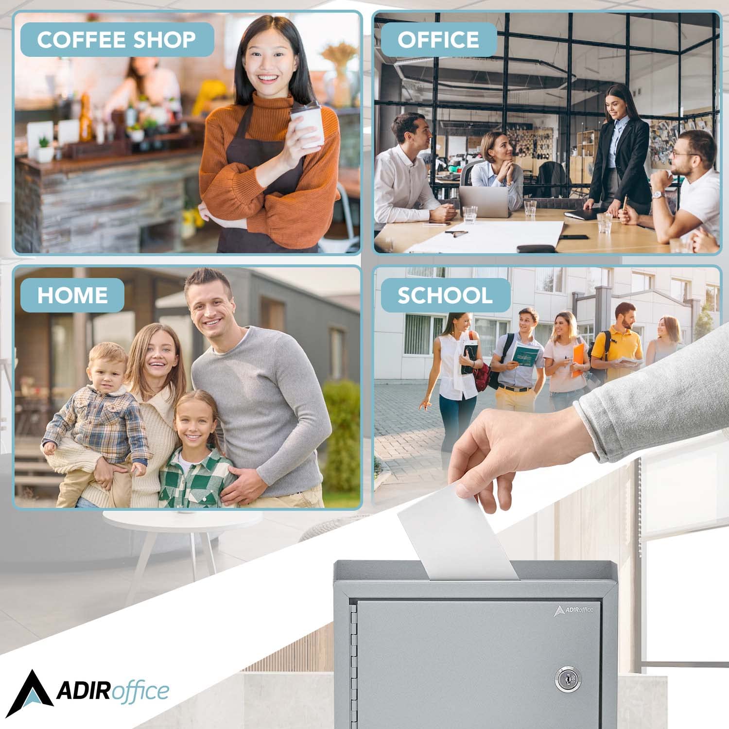 Adir Locking Suggestion Box with Money Slot - Secure Cash Drop Box for Donations, Tips & Payments - 9.8x7.5x3.4 Inch Wall Mount Metal Deposit Box in Gray - Ideal for Offices, Retail Stores & Community Centers