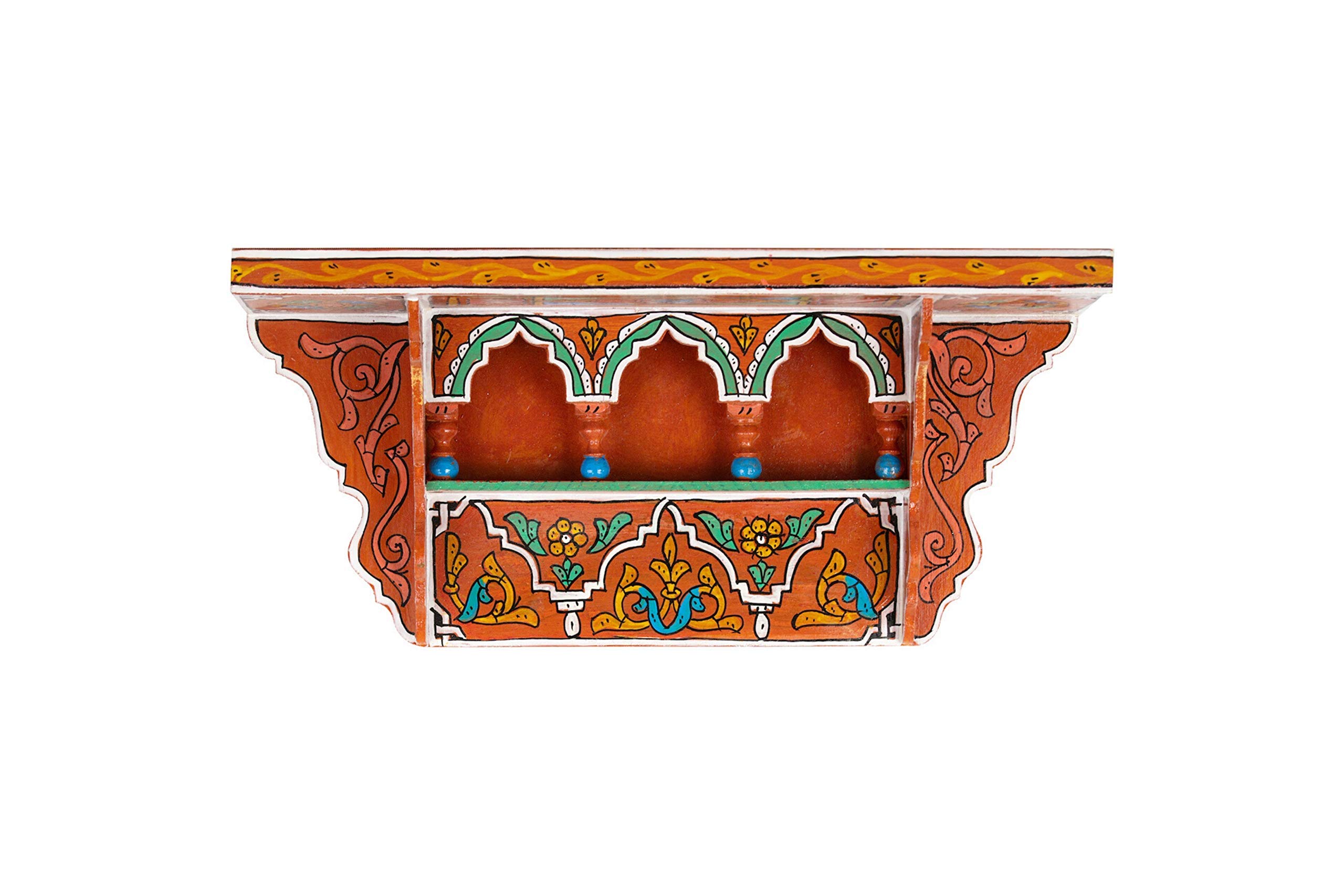 Vintage Floating Wood Spice Rack - Essential Oil Shelf, Book Display & Wall Mount Coat Hanger - Green Painted Triangle Shelf (Red Brick) for Kitchen, Bathroom & Living Room Organization