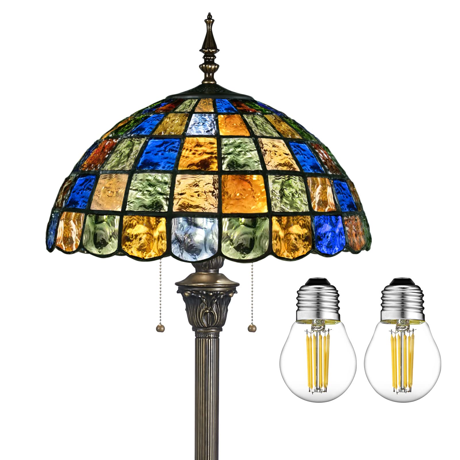 Tiffany Style Crystal Square Stained Glass Floor Lamp - 16x70 Inch Antique Pole Standing Light for Living Room, Study, Office & Reading - Zipper Switch Control - Perfect for Home Decor, Bedroom Lighting and Cozy Reading Nook