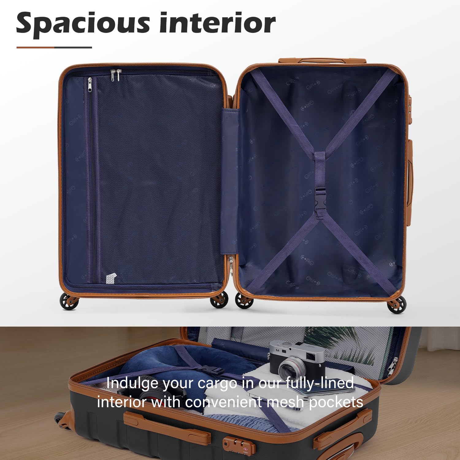 Coolife 3-Piece Hardshell Spinner Luggage Set with TSA Lock - Lightweight Suitcases for Travel (Apricot White, Family Set) | Perfect for Family Vacations, Business Trips & International Travel