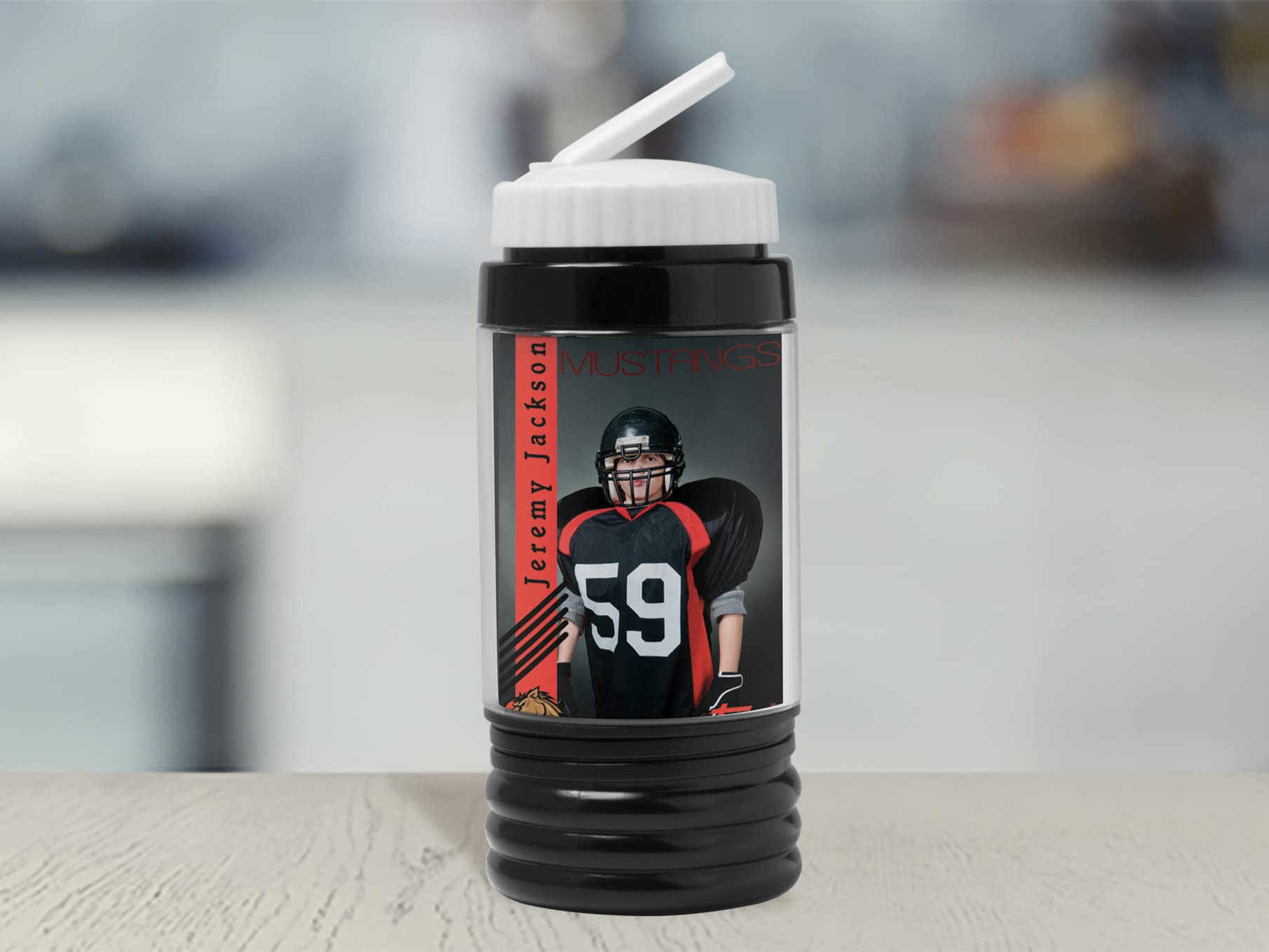 Neil Enterprises, Inc. 15 oz Black Sports Water Bottle with Photo Printing - Case of 24 - Perfect for Team Sports, Gym Workouts & Outdoor Activities