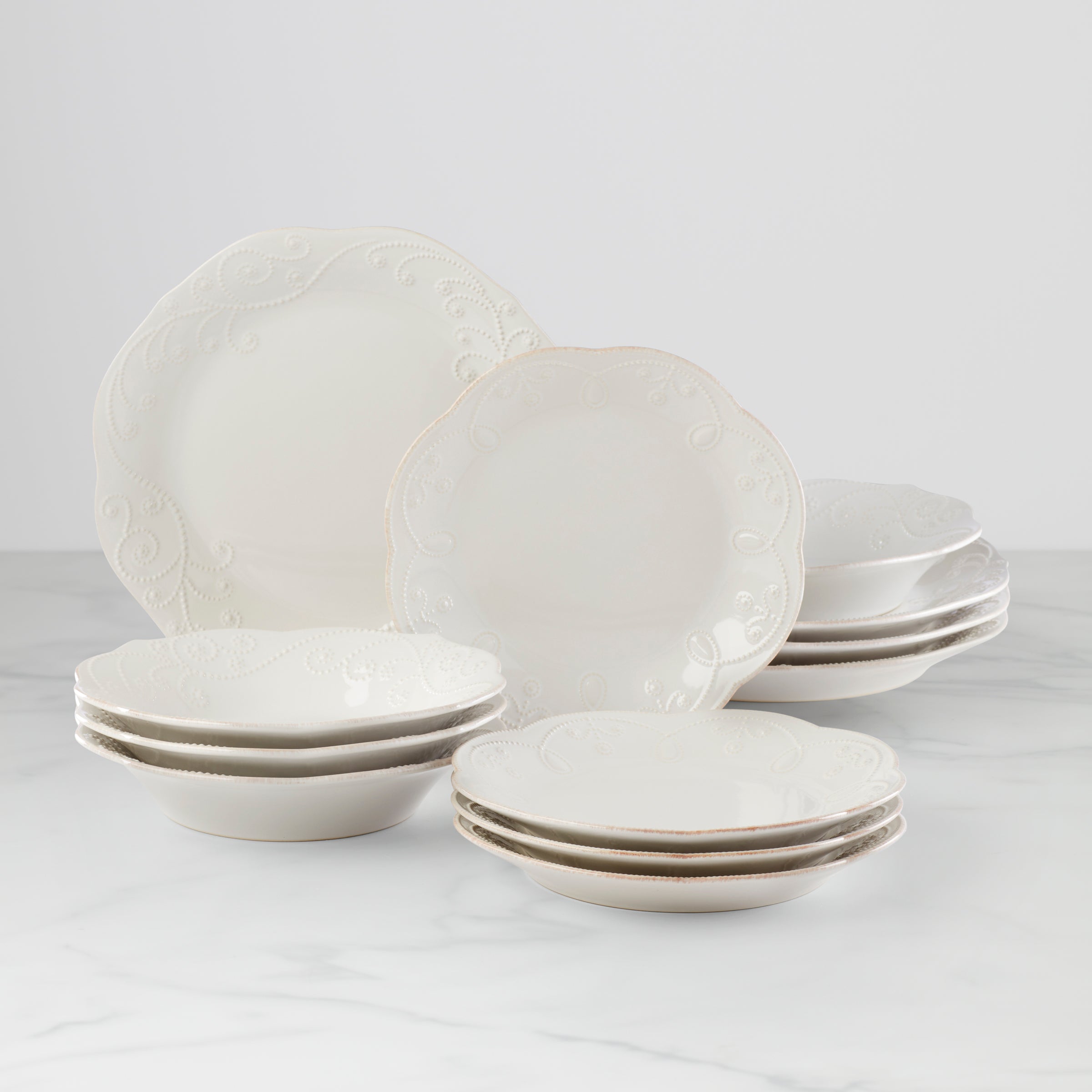 French Perle 12-Piece Dinnerware Set - Elegant Porcelain Tableware for Formal Dining & Entertaining | Perfect for Dinner Parties, Holidays & Special Occasions