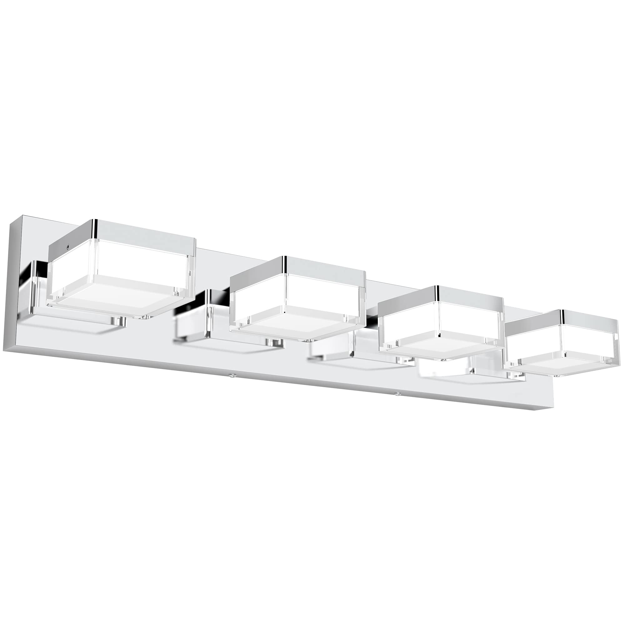 SOLFART 24.8 Inch Modern Gloss Chrome 4-Light Dimmable LED Bathroom Vanity Light Fixture - White Light for Makeup Mirror & Shaving Area