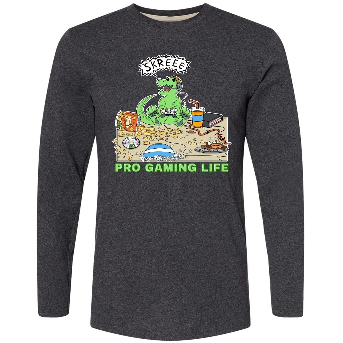 Inktastic Pro Gaming Life Dinosaur Long Sleeve T-Shirt for Men & Women - Comfortable Gamer Apparel for Casual Wear & Esports Events