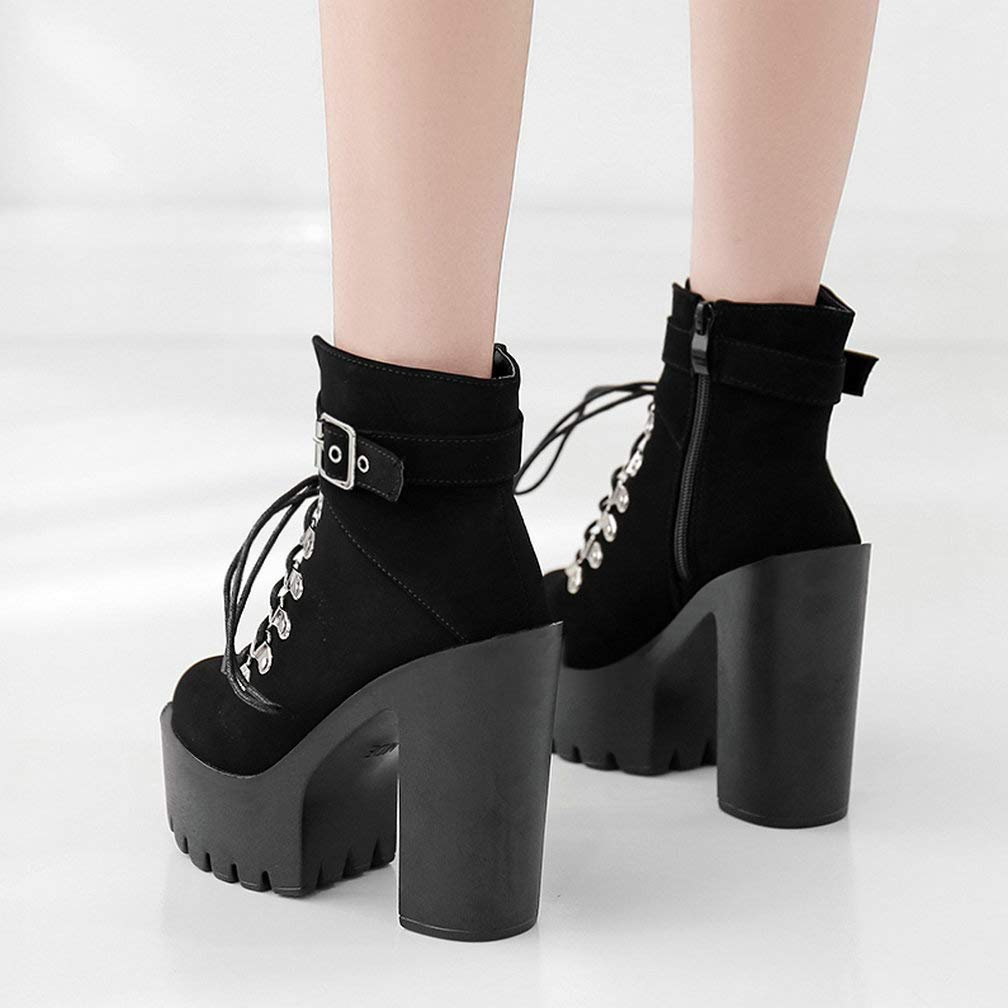 Gothic Platform Combat Boots for Women - Punk Chunky Heel Lace Up Ankle Booties | Perfect for Halloween, Cosplay & Alternative Fashion Outfits