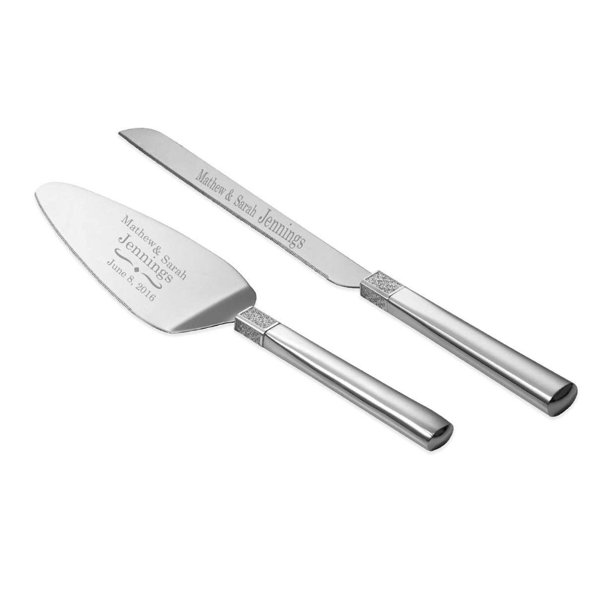 Waterford Lismore Diamond Silver Personalized Wedding Cake Knife and Server Set - Custom Engraved Bridal Cake Cutting Gift for Bride & Groom - Perfect for Wedding Ceremonies, Anniversaries, and Special Celebrations
