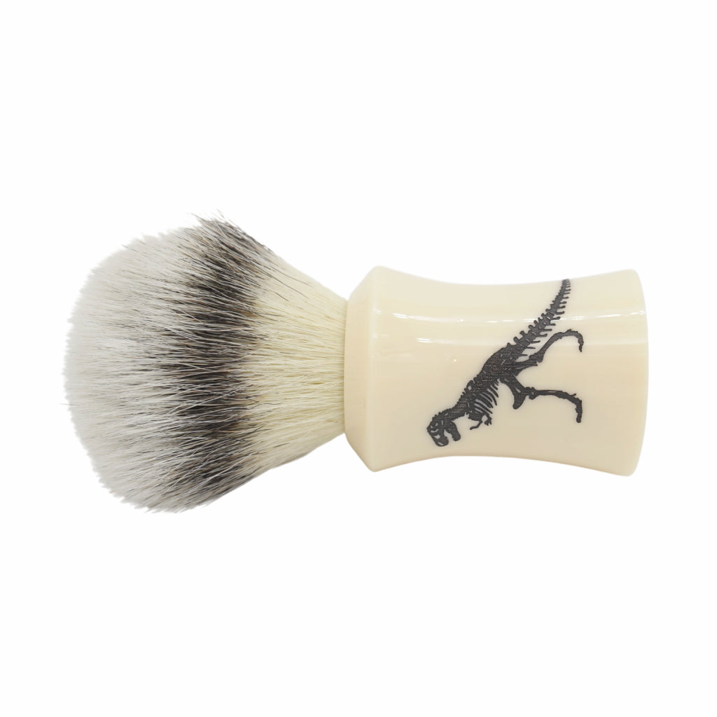 Premium 25mm Mühle STF XLarge Synthetic Shaving Brush with AP Shave Co. Dinosaur Etched Ivory Handle - Perfect for Wet Shaving & Luxury Grooming Rituals