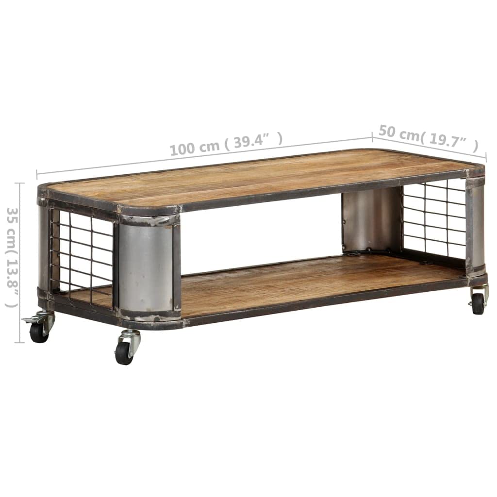 vidaXL 39.4 Inch Solid Mango Wood Coffee Table with 4 Castors - Sturdy End Table or Side Table for Living Room, Bedroom & Office