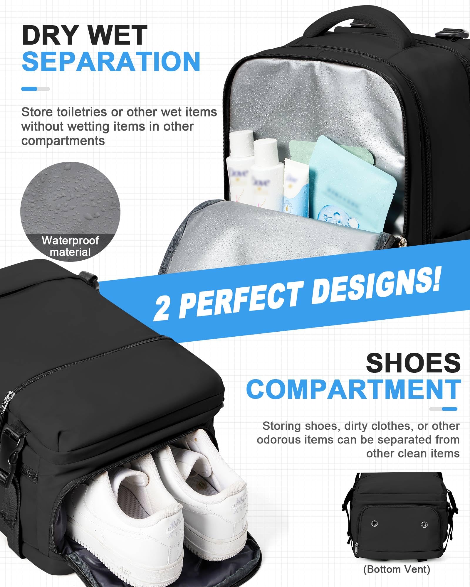Waterproof Lightweight Gym Backpack for Women & Men - Expandable Shoe Compartment, Sports Travel Backpack for Workout, Dance, Hiking & Daily Use | Durable Casual Daypack & Gym Bag