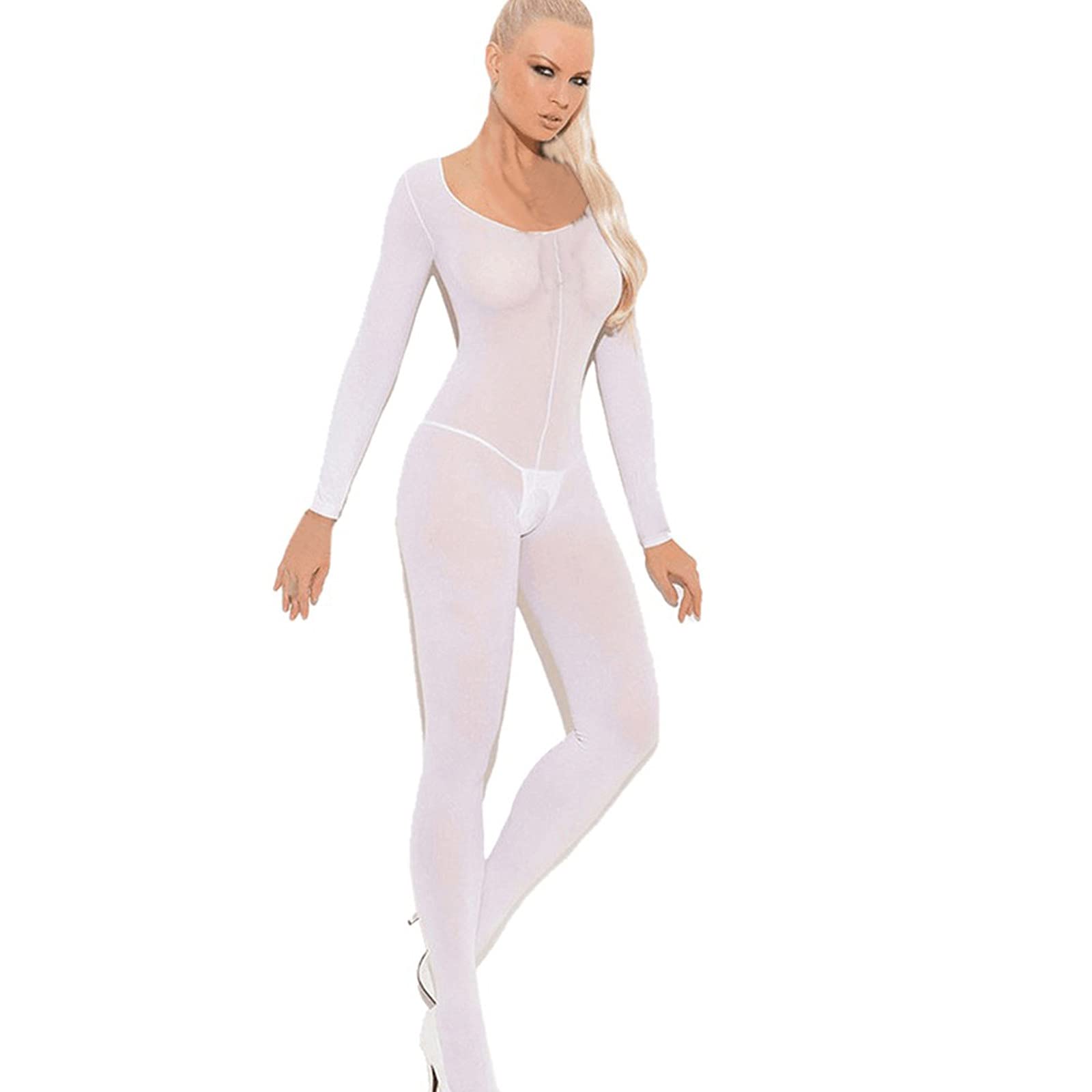 Sexy Women's Mesh Lace Stockings & Fishnet Lingerie Set with Long Sleeve Bodysuit - One Piece Jumpsuit Babydoll Underwear for Valentine's Day & Romantic Nights