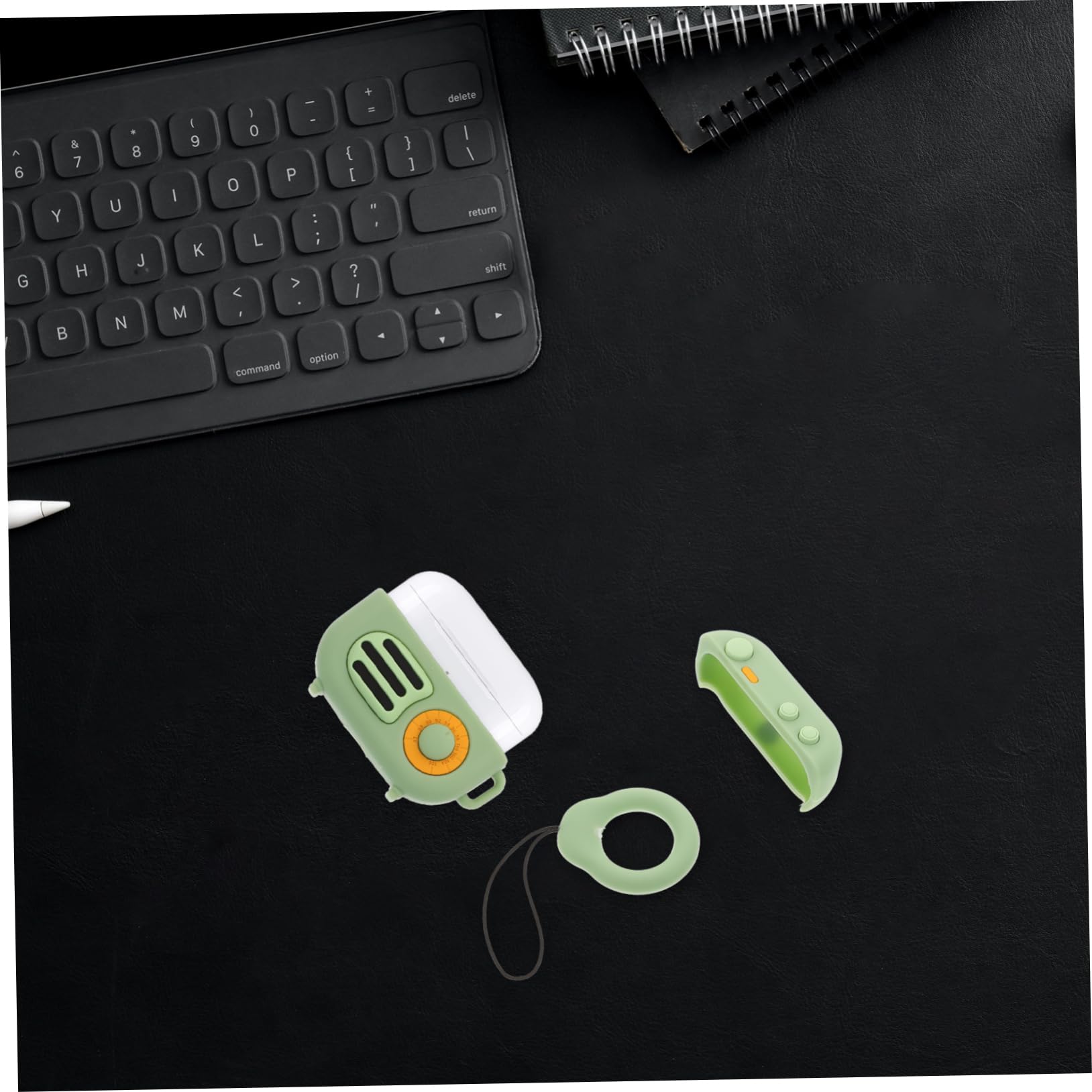 Retro Radio Design Earphone Case - Silicone Headphone Organizer & Belt Bag - Attachable & Durable - Teal Green - Perfect for Travel, Gym, and Outdoor Activities