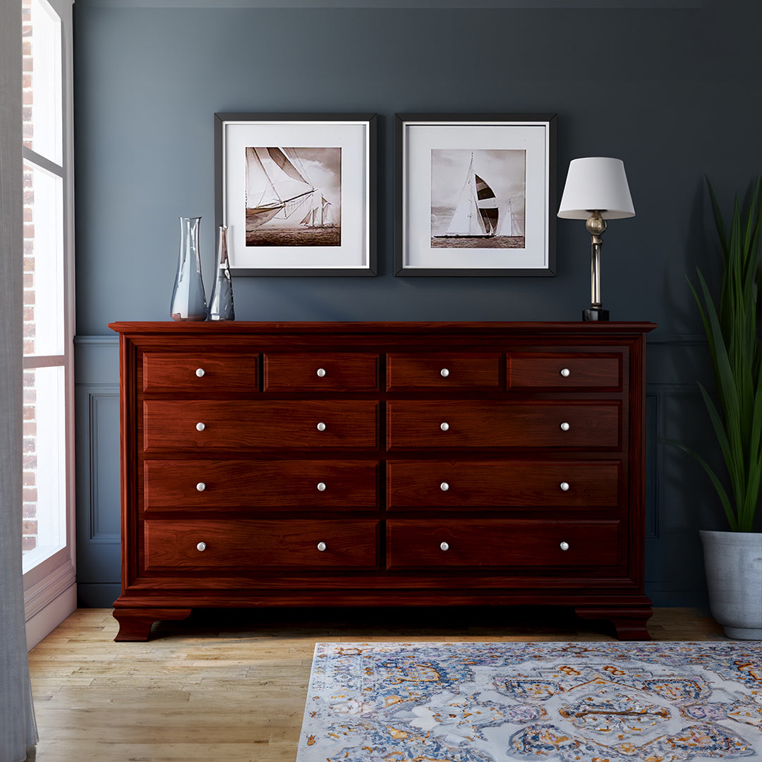 Amish Classic Double Dresser - Solid Wood 6-Drawer Chest for Bedroom, Living Room & Nursery Storage | Durable Handcrafted Furniture for Home Organization
