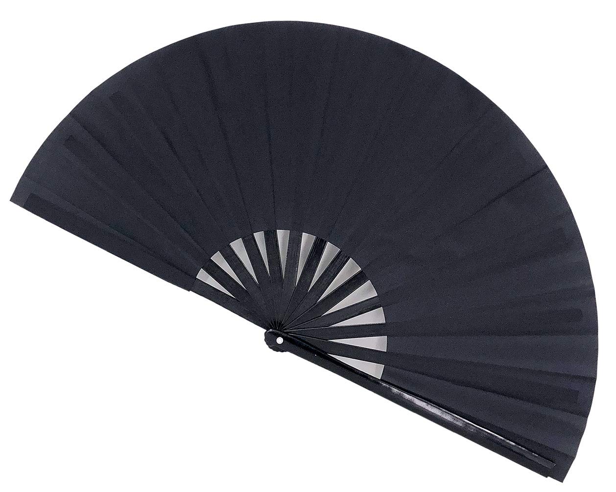 Large Folding Hand Fan for Women & Men - Chinese Japanese Style Bamboo Kung Fu Tai Chi Fan - Perfect for Music Festivals, Raves, Performances & Parties (Black) | Portable Cooling Fan for Outdoor Events, Yoga, Dance & Summer Activities