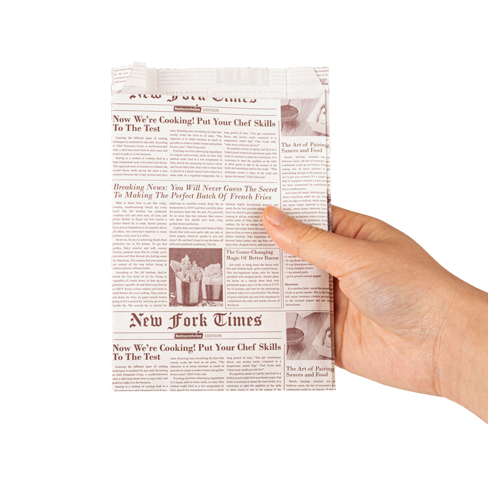 Eco-Friendly Sepia Newsprint French Fry & Snack Bags - 4.25