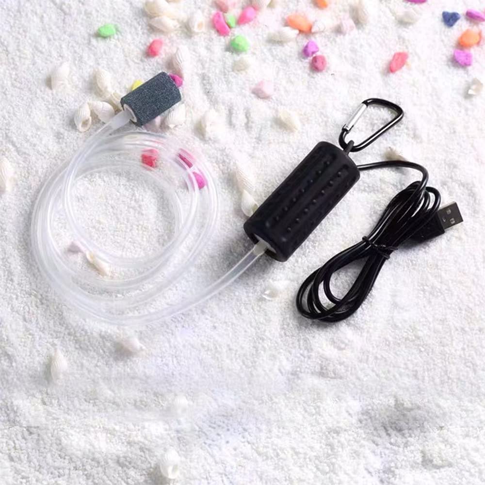Mini USB Aquarium Air Pump - Ultra Silent Portable Fish Tank Oxygen Aerator with Air Stone & Silicone Tube - Energy Saving 1W Bubbler for Small Tanks, Betta Bowls & Nano Aquariums - Perfect for Home, Office or Travel Use